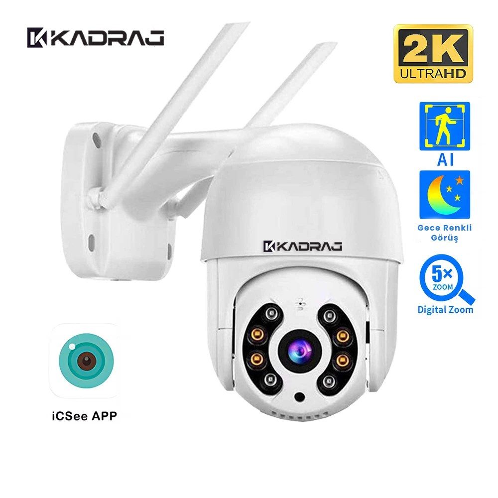 Kadraj 4MP 2K IP Speed Dome Kamera - Akıllı Takip, PTZ, Gece Görüşlü, Kablosuz WiFi, Açık Alan Gözetim