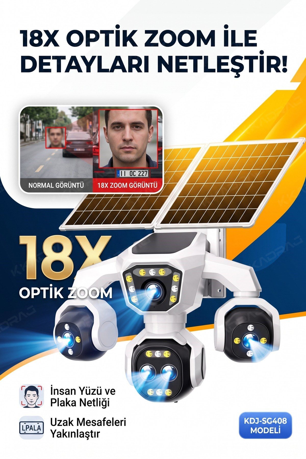 Kadraj 5 Kameralı 4G/E-SIM Destekli 18X Zoom PTZ Güneş Enerjili Profesyonel Dış Mekân Güvenlik Kamerası 25GB - görsel 6
