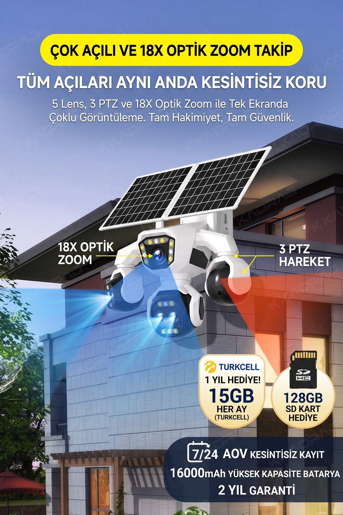 Kadraj 5 Kameralı 4G/E-SIM Destekli 18X Zoom PTZ Güneş Enerjili Profesyonel Dış Mekân Güvenlik Kamerası - görsel 12
