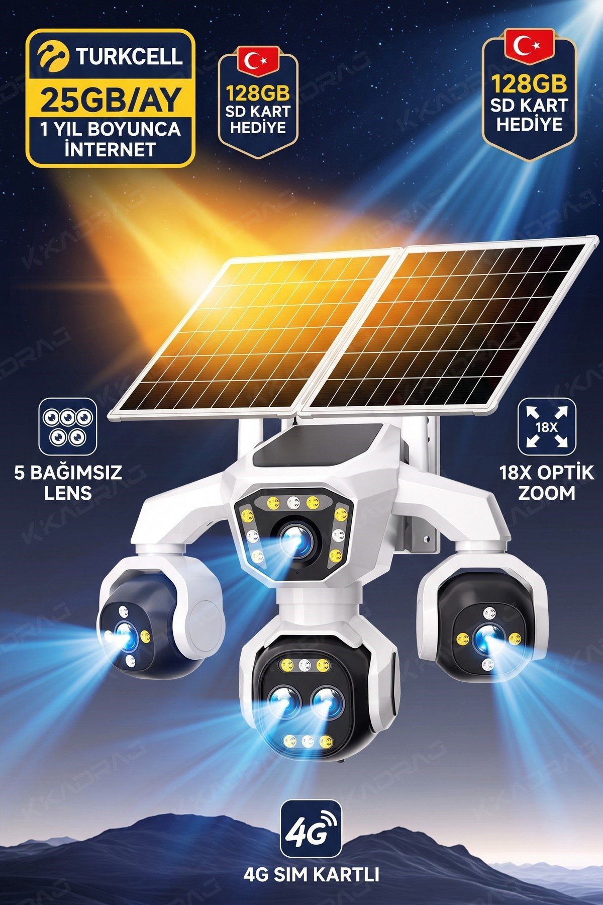 Kadraj 5 Kameralı 4G/E-SIM Destekli 18X Zoom PTZ Güneş Enerjili Profesyonel Dış Mekân Güvenlik Kamerası 25GB - görsel 14