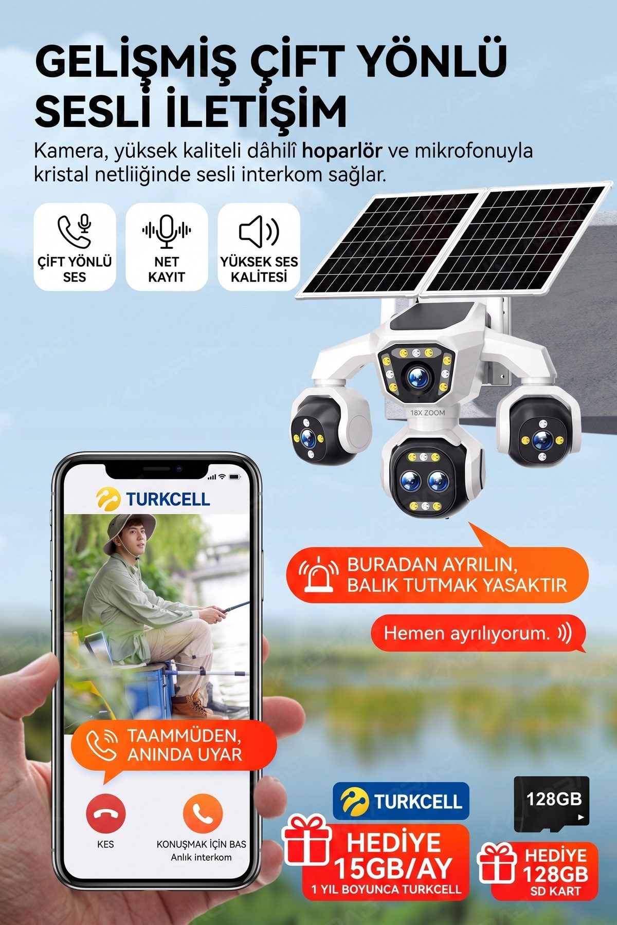 Kadraj 5 Kameralı 4G/E-SIM Destekli 18X Zoom PTZ Güneş Enerjili Profesyonel Dış Mekân Güvenlik Kamerası - görsel 5