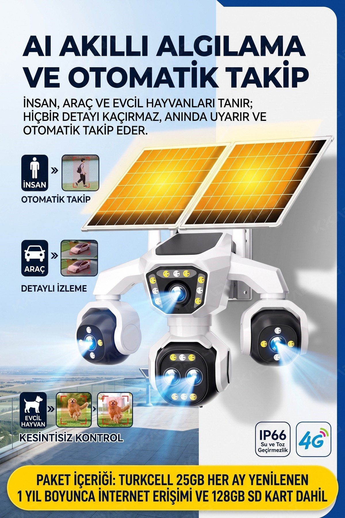 Kadraj 5 Kameralı 4G/E-SIM Destekli 18X Zoom PTZ Güneş Enerjili Profesyonel Dış Mekân Güvenlik Kamerası 25GB - görsel 11