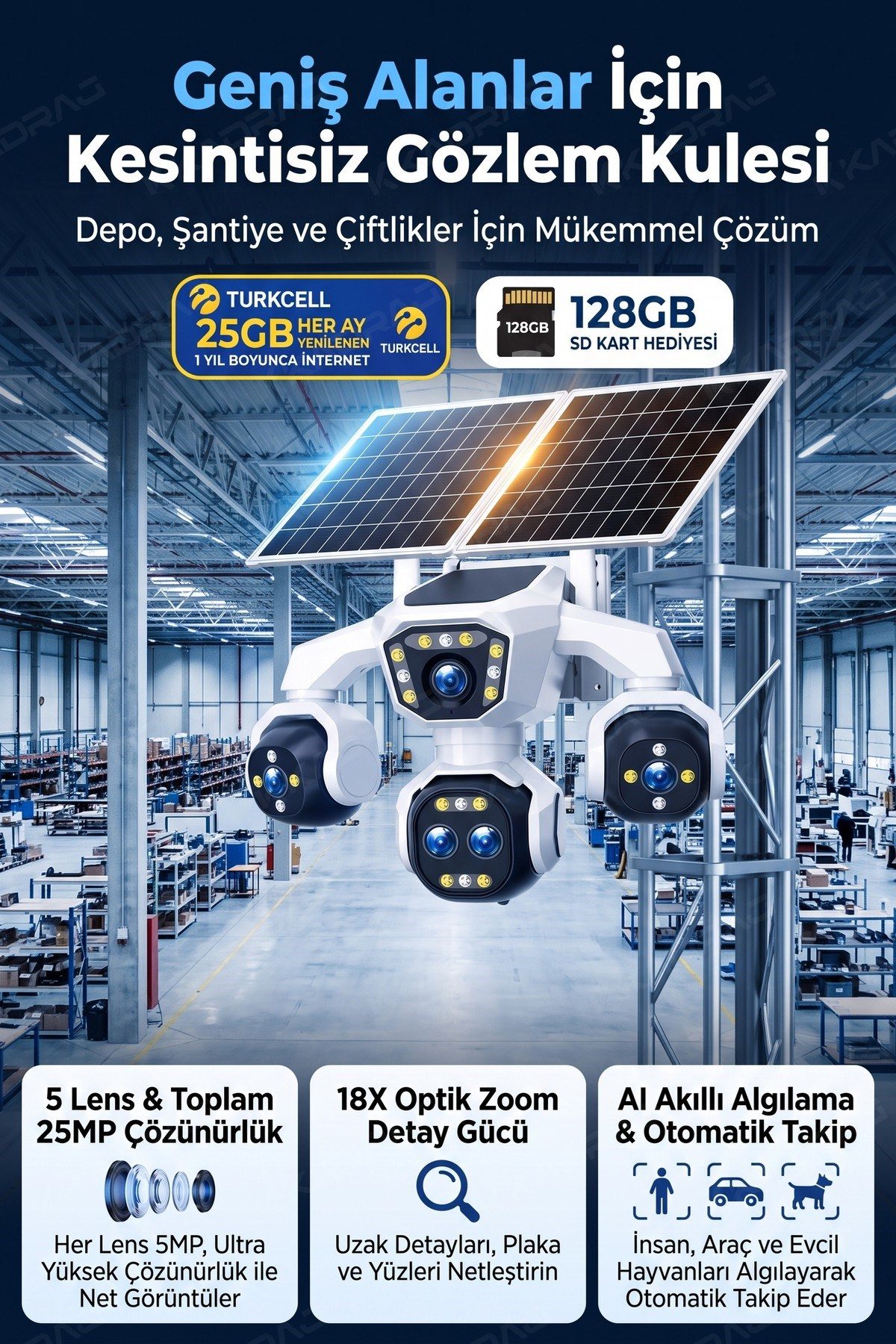 Kadraj 5 Kameralı 4G/E-SIM Destekli 18X Zoom PTZ Güneş Enerjili Profesyonel Dış Mekân Güvenlik Kamerası 25GB - görsel 10