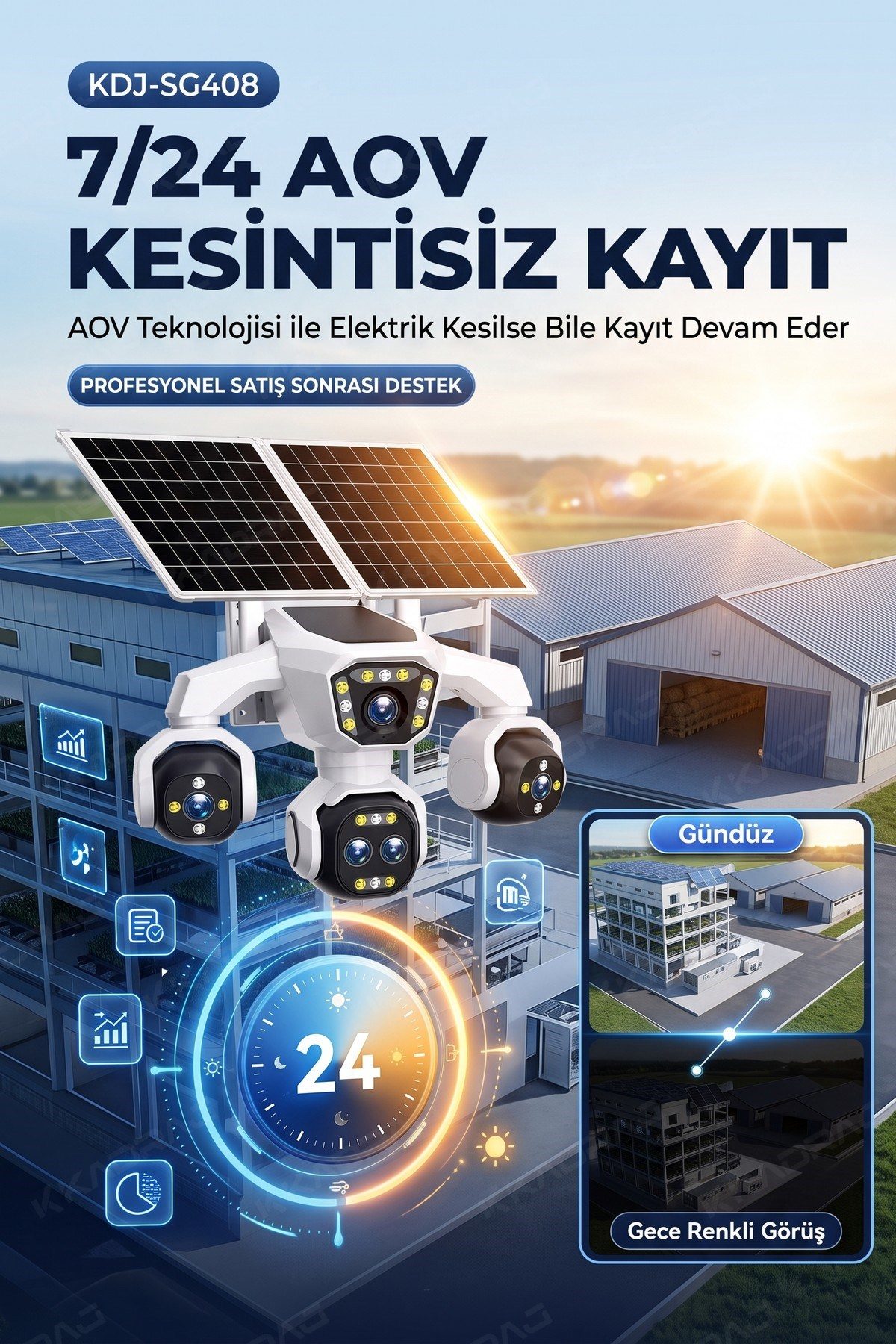 Kadraj 5 Kameralı 4G/E-SIM Destekli 18X Zoom PTZ Güneş Enerjili Profesyonel Dış Mekân Güvenlik Kamerası 25GB - görsel 4