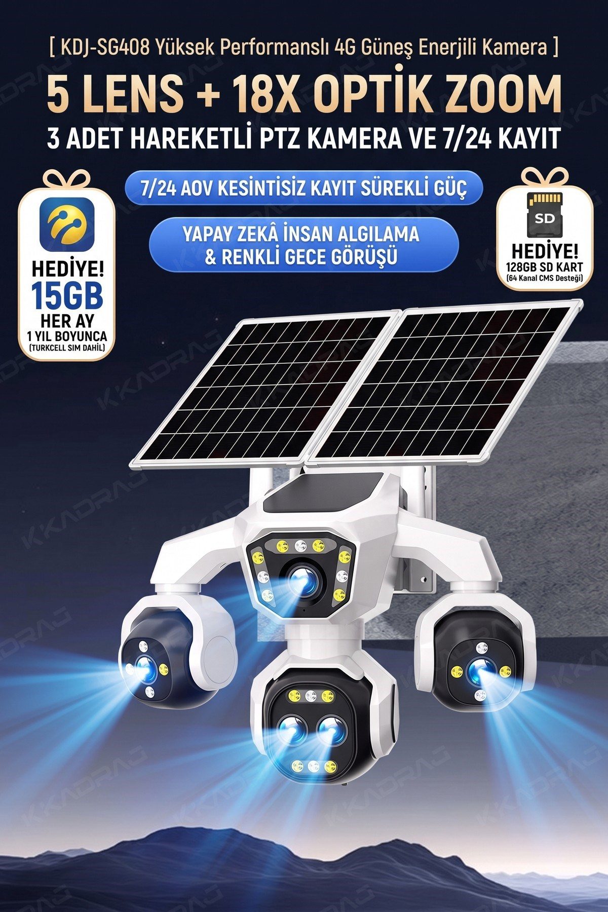Kadraj 5 Kameralı 4G/E-SIM Destekli 18X Zoom PTZ Güneş Enerjili Profesyonel Dış Mekân Güvenlik Kamerası - görsel 20