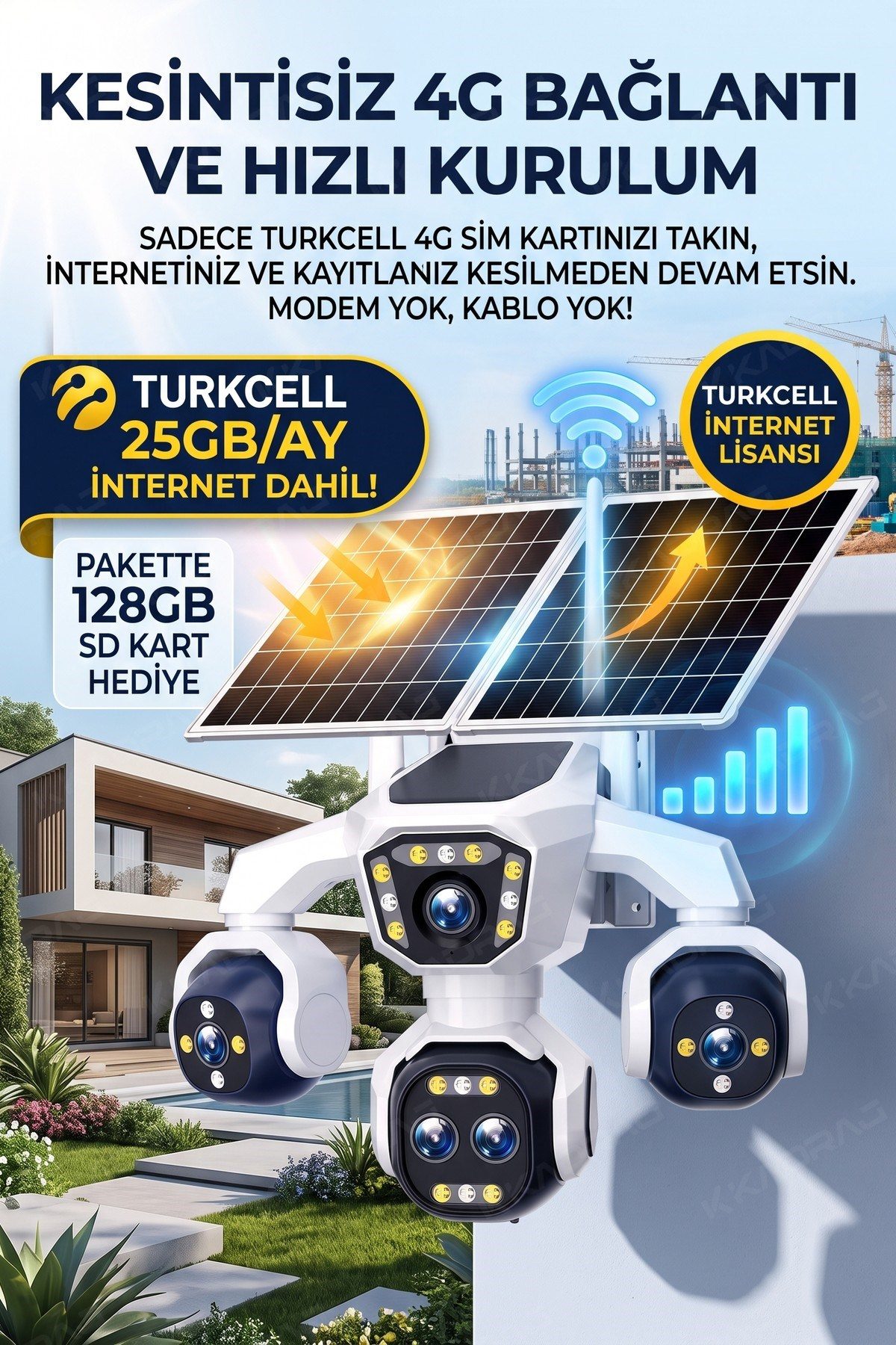 Kadraj 5 Kameralı 4G/E-SIM Destekli 18X Zoom PTZ Güneş Enerjili Profesyonel Dış Mekân Güvenlik Kamerası 25GB - görsel 5
