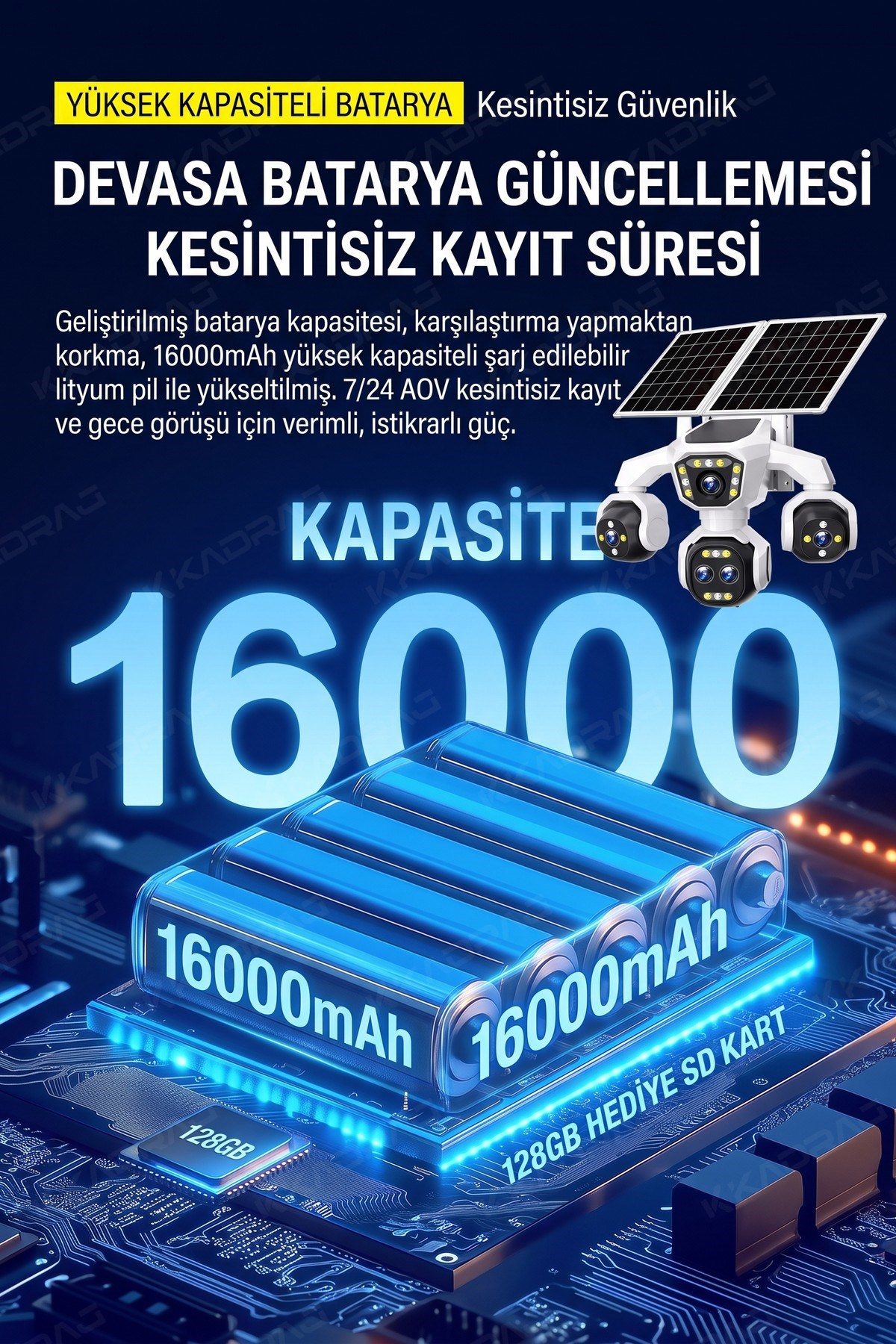Kadraj 5 Kameralı 4G/E-SIM Destekli 18X Zoom PTZ Güneş Enerjili Profesyonel Dış Mekân Güvenlik Kamerası - görsel 9