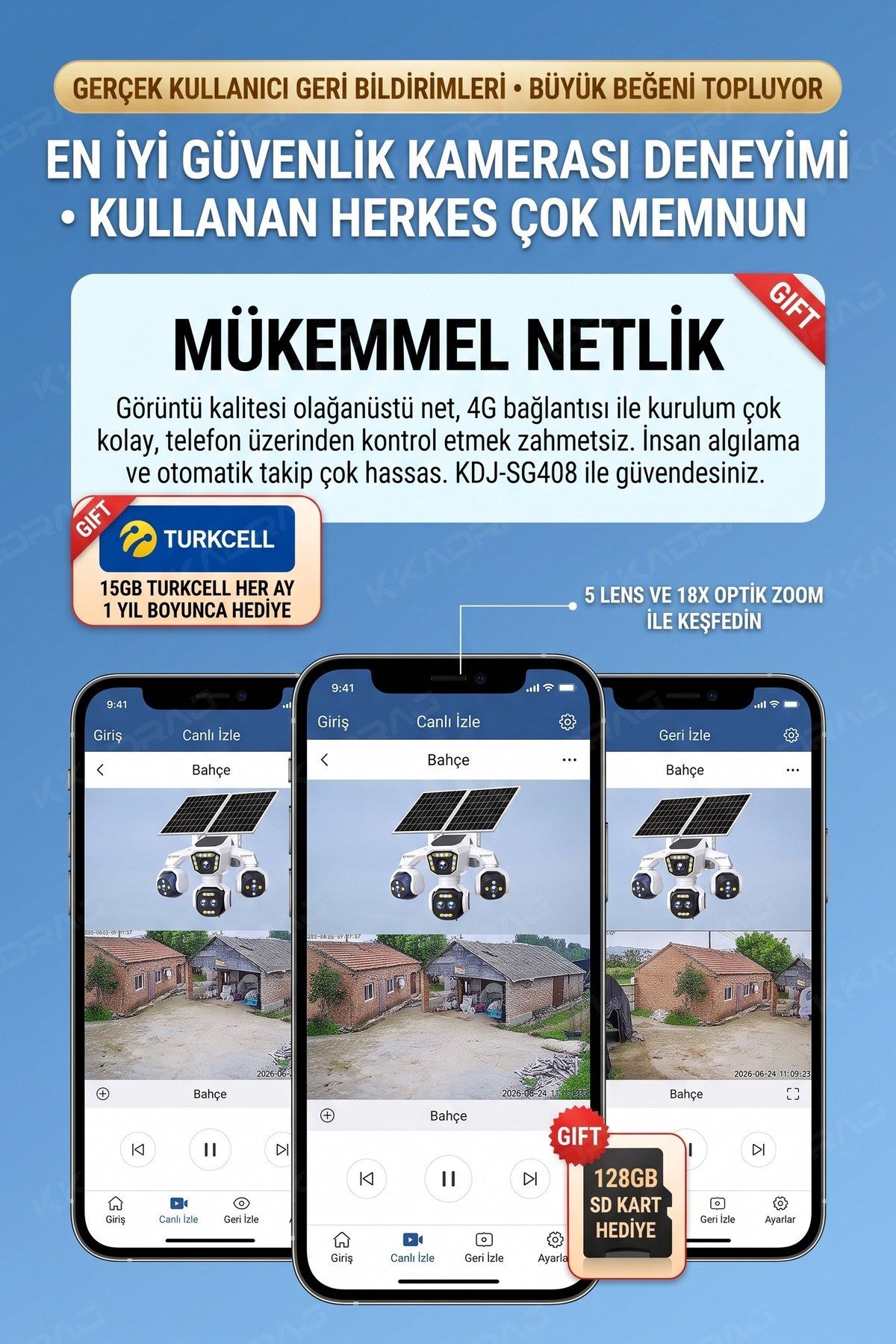 Kadraj 5 Kameralı 4G/E-SIM Destekli 18X Zoom PTZ Güneş Enerjili Profesyonel Dış Mekân Güvenlik Kamerası - görsel 21