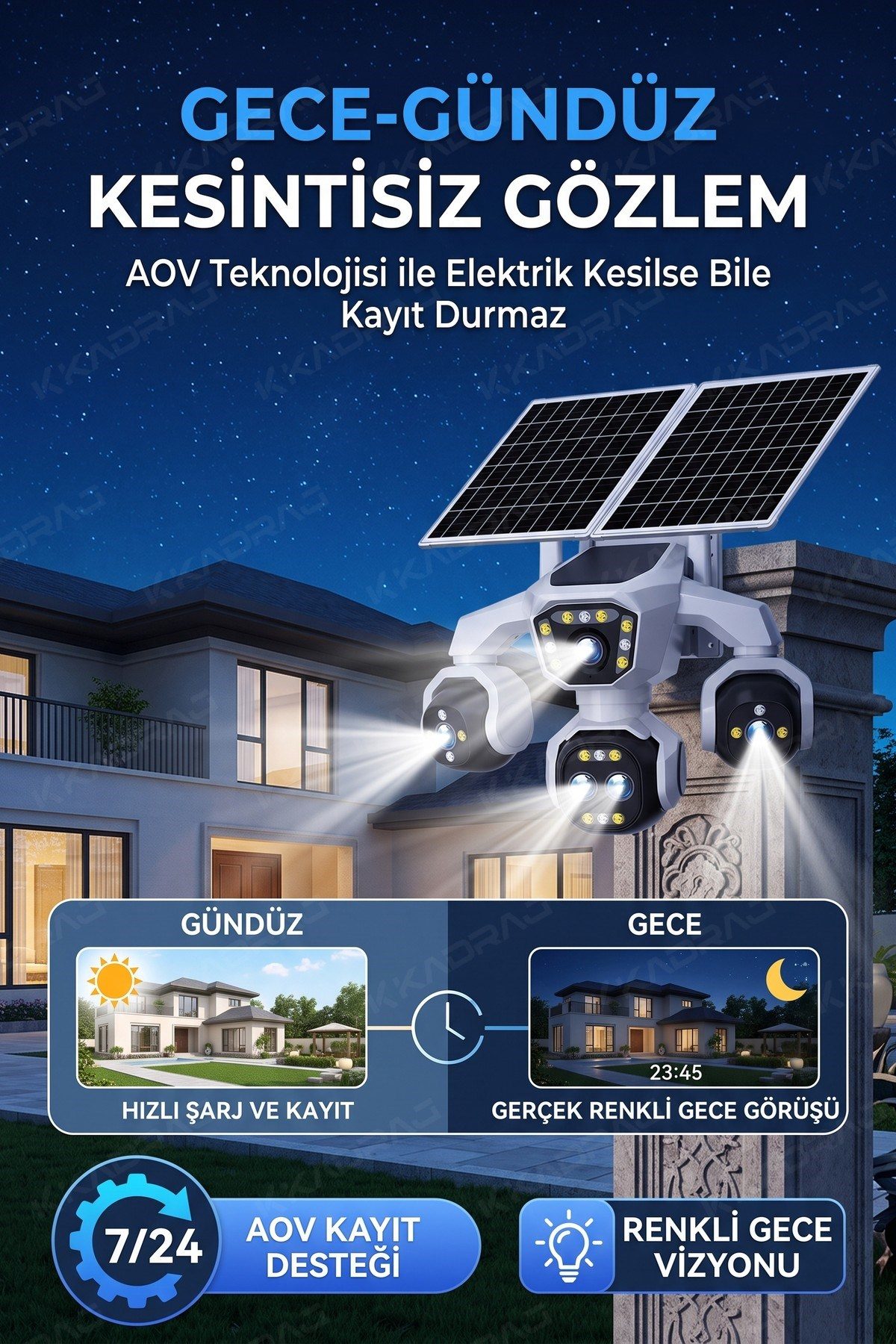 Kadraj 5 Kameralı 4G/E-SIM Destekli 18X Zoom PTZ Güneş Enerjili Profesyonel Dış Mekân Güvenlik Kamerası 25GB - görsel 7