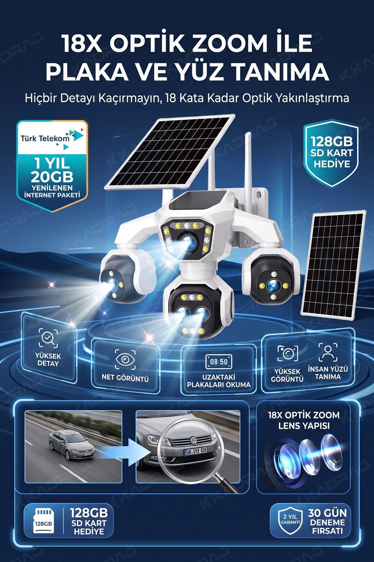 Kadraj 5 Kameralı 4G/E-SIM Destekli 18X Zoom Solar Panelli Profesyonel Dış Mekân Güvenlik Kamerası 20TT - görsel 12