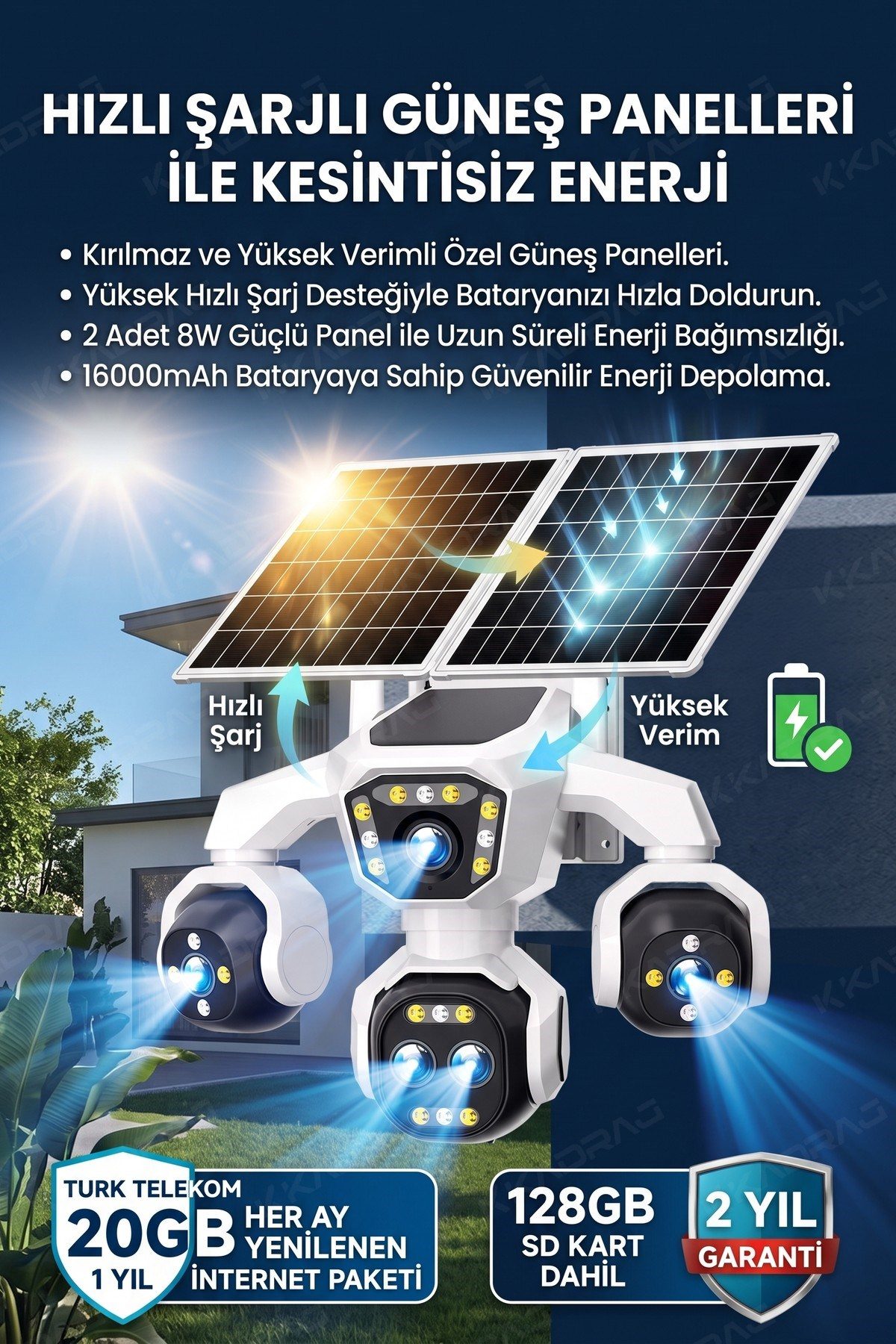 Kadraj 5 Kameralı 4G/E-SIM Destekli 18X Zoom Solar Panelli Profesyonel Dış Mekân Güvenlik Kamerası 20TT - görsel 14