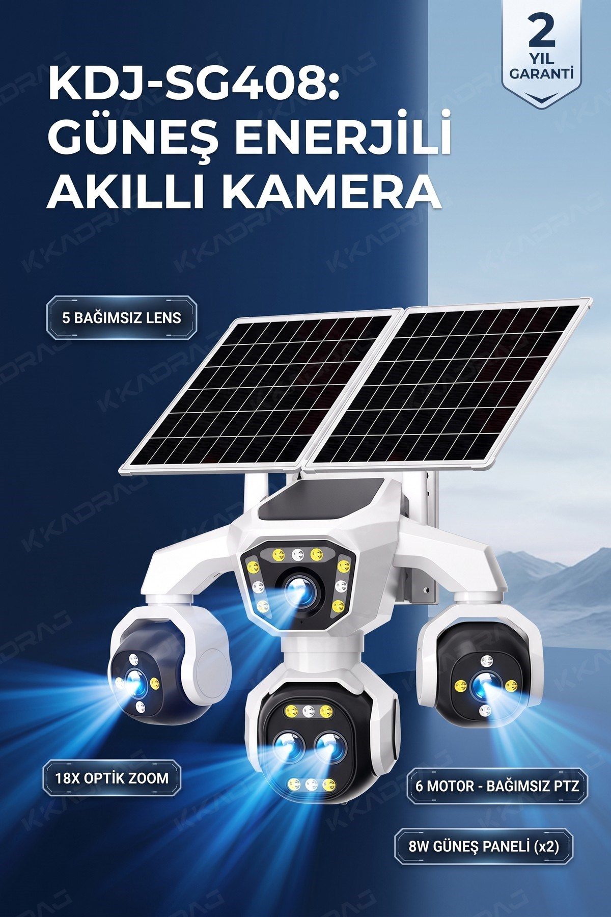 Kadraj 5 Kameralı 4G/E-SIM Destekli 18X Zoom Solar Panelli Profesyonel Dış Mekân Güvenlik Kamerası 20TT - görsel 7