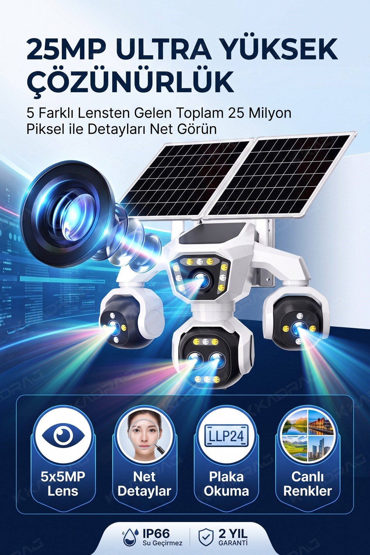 Kadraj 5 Kameralı 4G/E-SIM Destekli 18X Zoom Solar Panelli Profesyonel Dış Mekân Güvenlik Kamerası 20TT - görsel 8