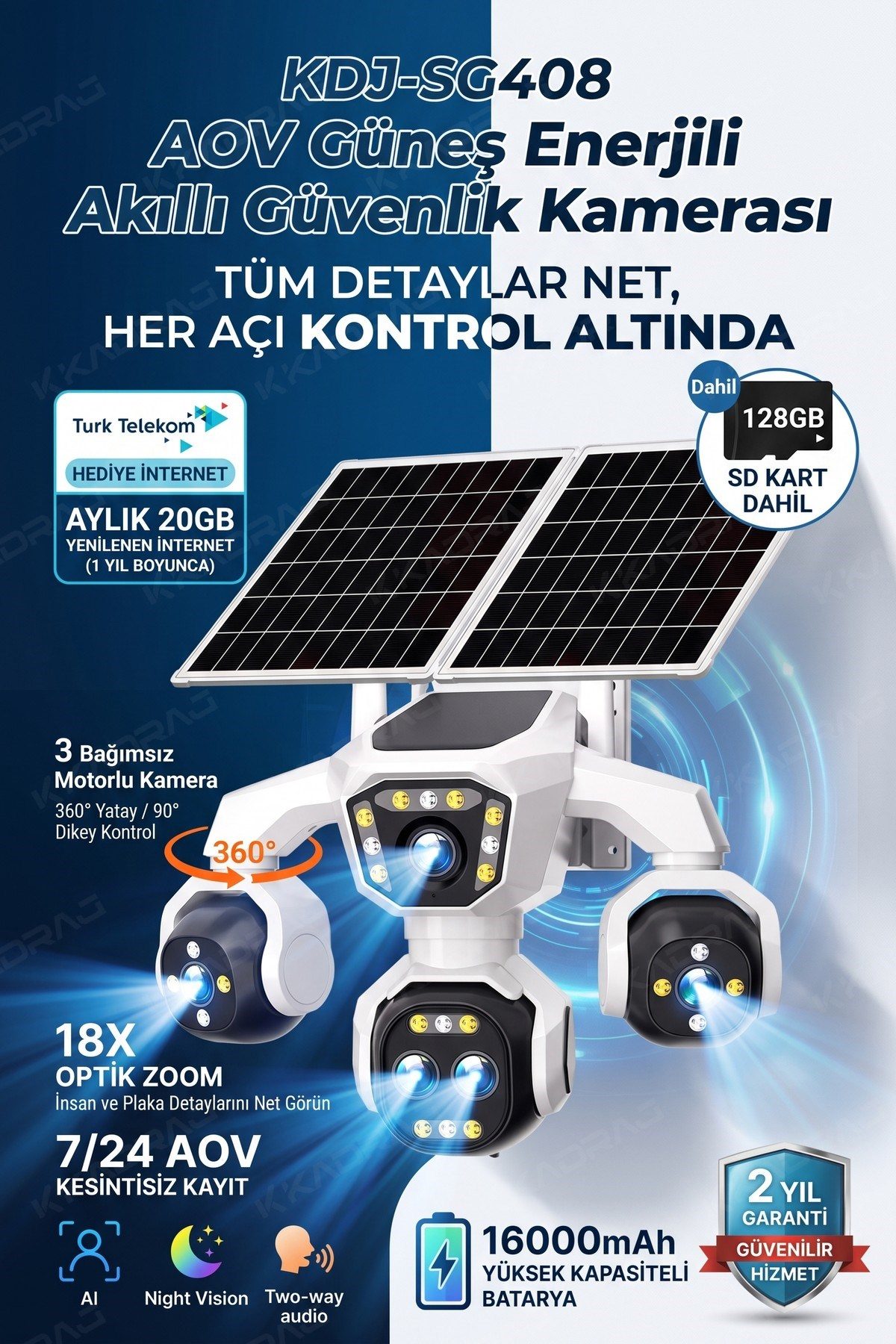 Kadraj 5 Kameralı 4G/E-SIM Destekli 18X Zoom Solar Panelli Profesyonel Dış Mekân Güvenlik Kamerası 20TT - görsel 6