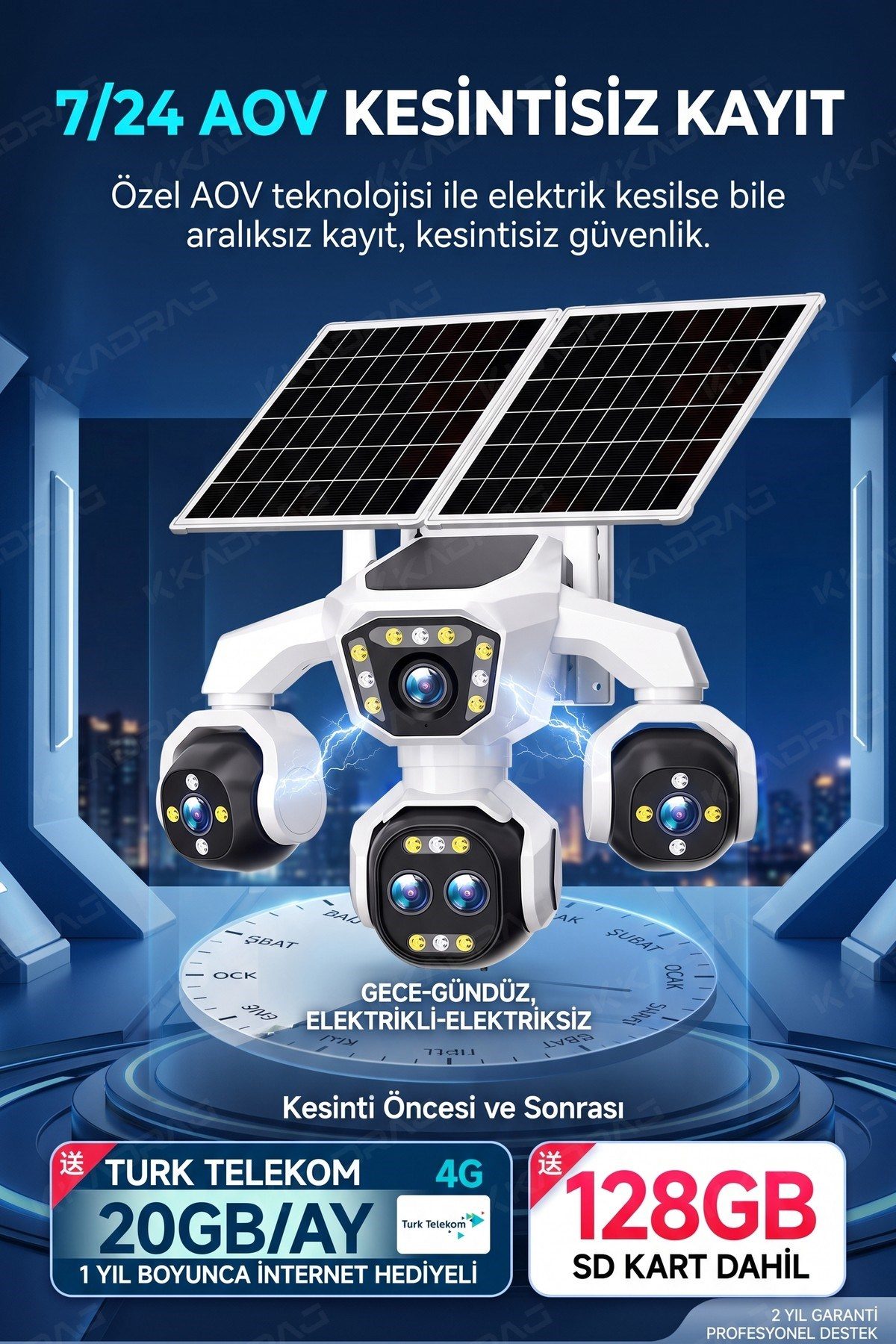 Kadraj 5 Kameralı 4G/E-SIM Destekli 18X Zoom Solar Panelli Profesyonel Dış Mekân Güvenlik Kamerası 20TT - görsel 5