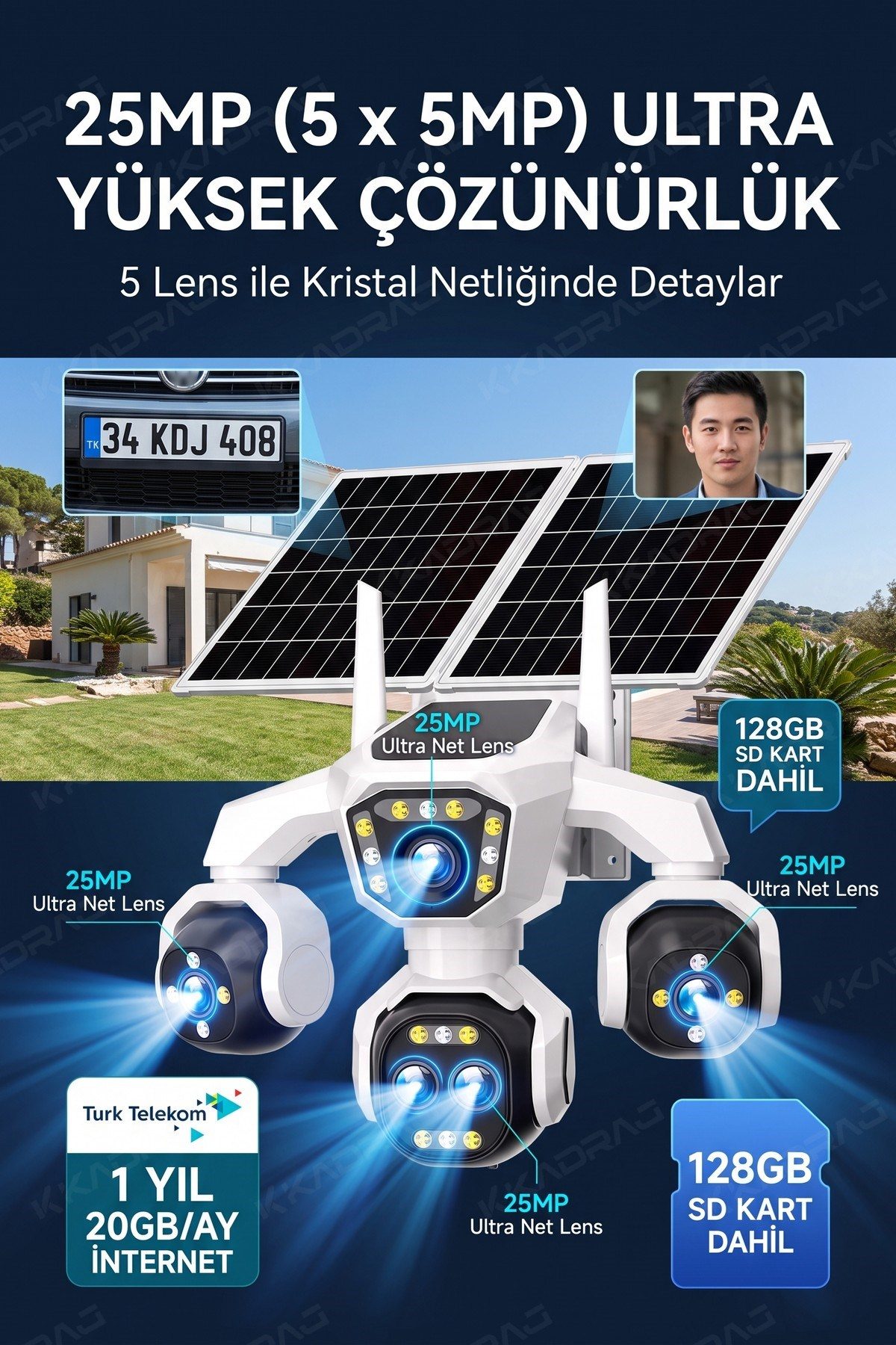 Kadraj 5 Kameralı 4G/E-SIM Destekli 18X Zoom Solar Panelli Profesyonel Dış Mekân Güvenlik Kamerası 20TT - görsel 11