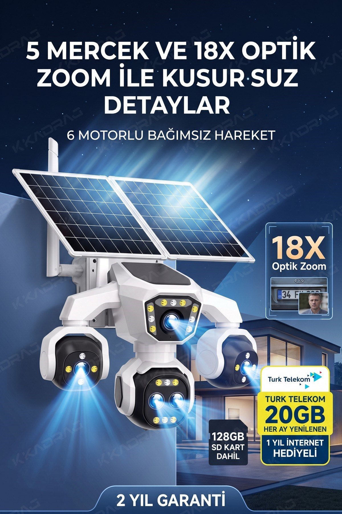 Kadraj 5 Kameralı 4G/E-SIM Destekli 18X Zoom Solar Panelli Profesyonel Dış Mekân Güvenlik Kamerası 20TT - görsel 9