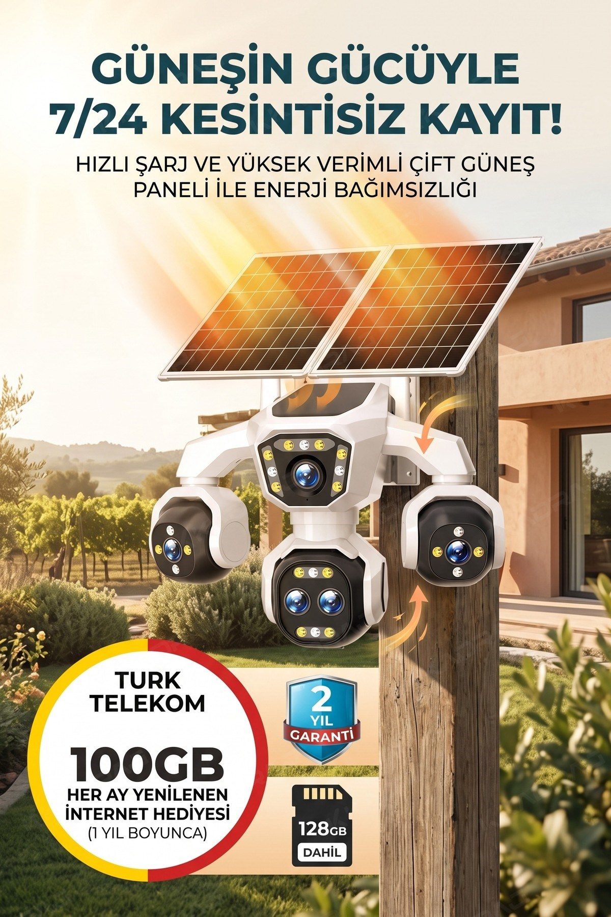Kadraj 5 Kameralı Güneş Enerjili 18X Optik Zoom Solar Panelli Profesyonel Dış Mekân Güvenlik Kamerası 100TT - görsel 7