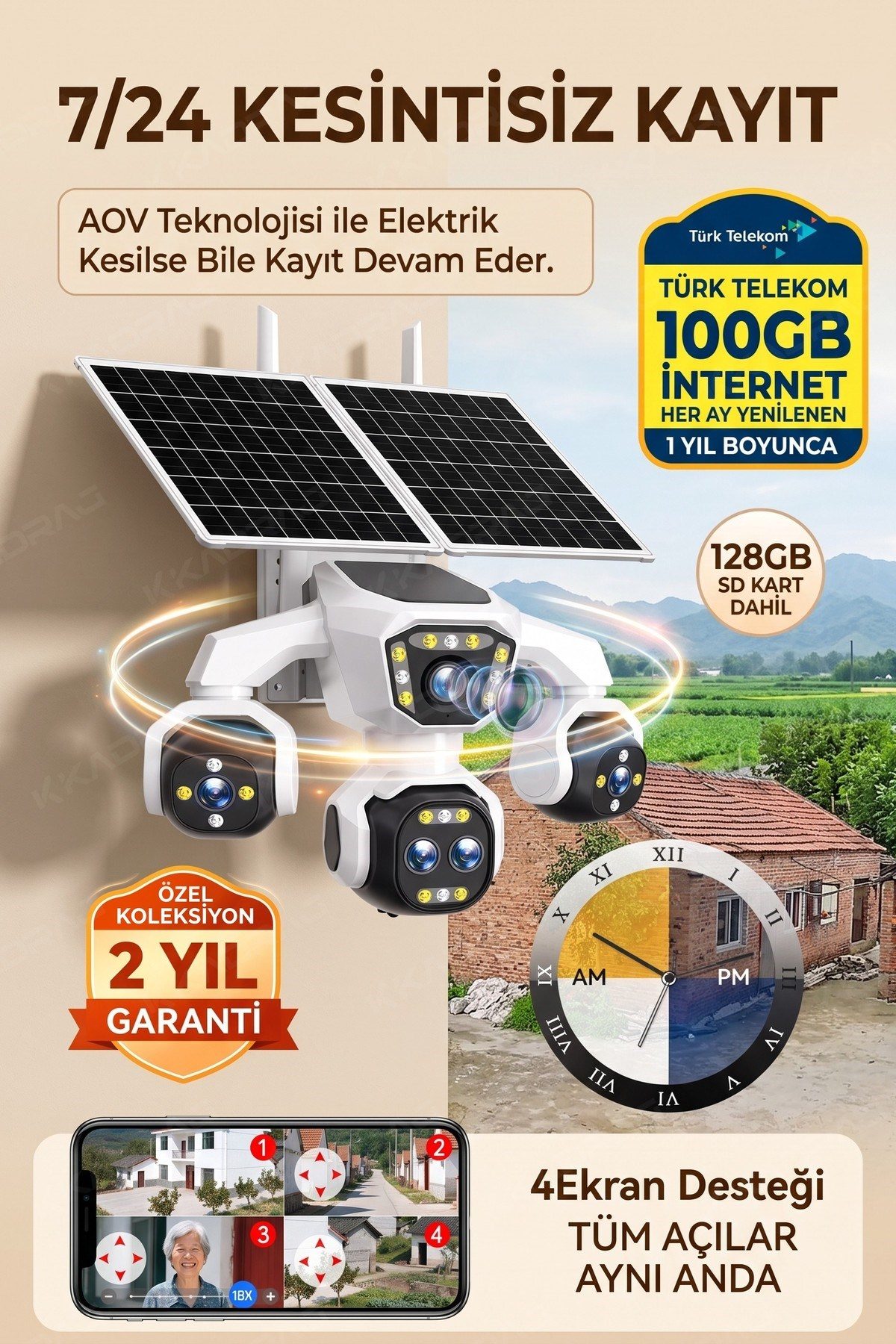Kadraj 5 Kameralı Güneş Enerjili 18X Optik Zoom Solar Panelli Profesyonel Dış Mekân Güvenlik Kamerası 100TT - görsel 8