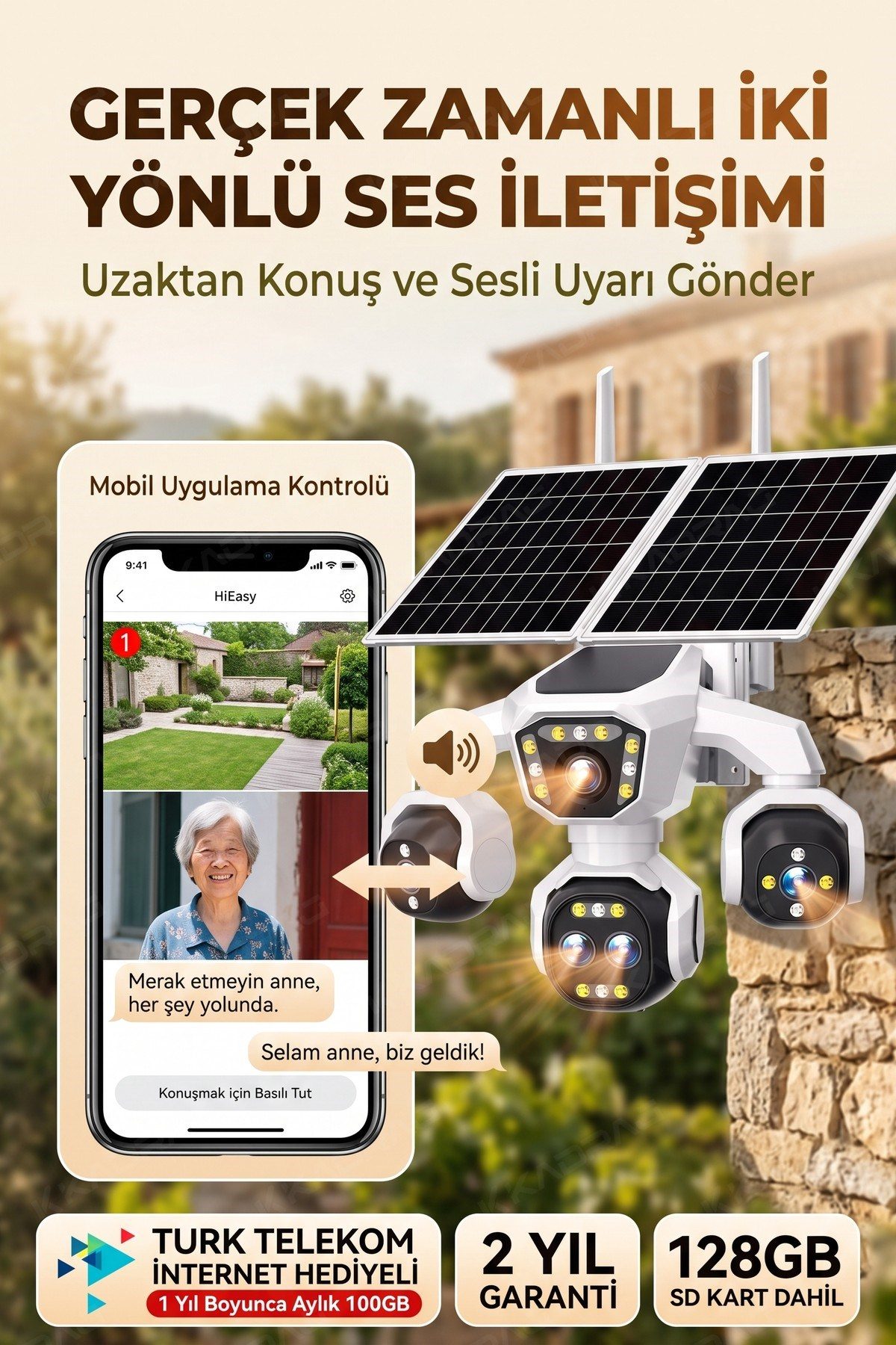 Kadraj 5 Kameralı Güneş Enerjili 18X Optik Zoom Solar Panelli Profesyonel Dış Mekân Güvenlik Kamerası 100TT - görsel 5