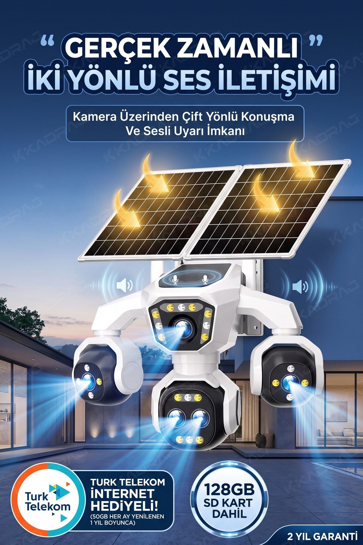 Kadraj 5 Kameralı Güneş Enerjili Kamera 18X Zoom Solar Panelli Profesyonel Dış Mekân Güvenlik Kamerası 50TT - görsel 4
