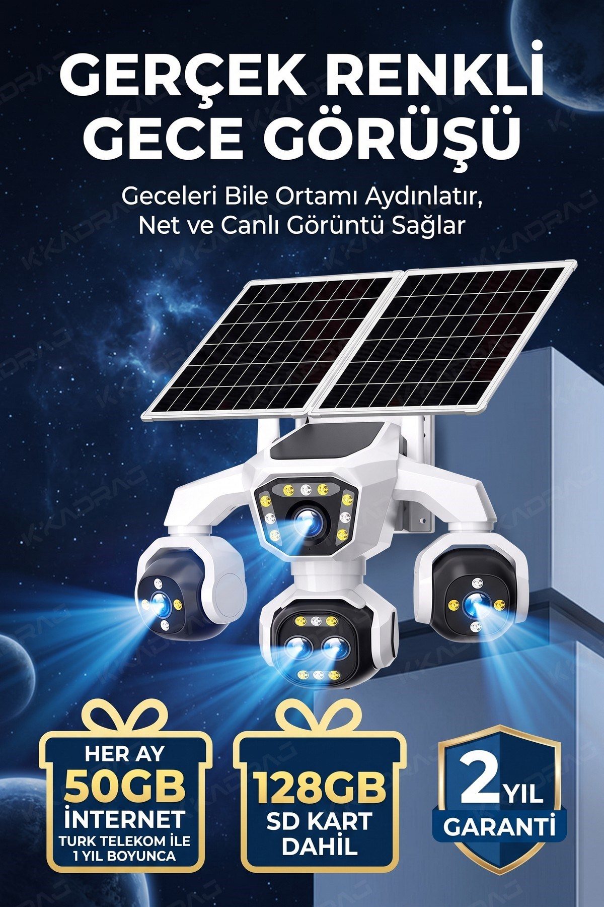 Kadraj 5 Kameralı Güneş Enerjili Kamera 18X Zoom Solar Panelli Profesyonel Dış Mekân Güvenlik Kamerası 50TT - görsel 8