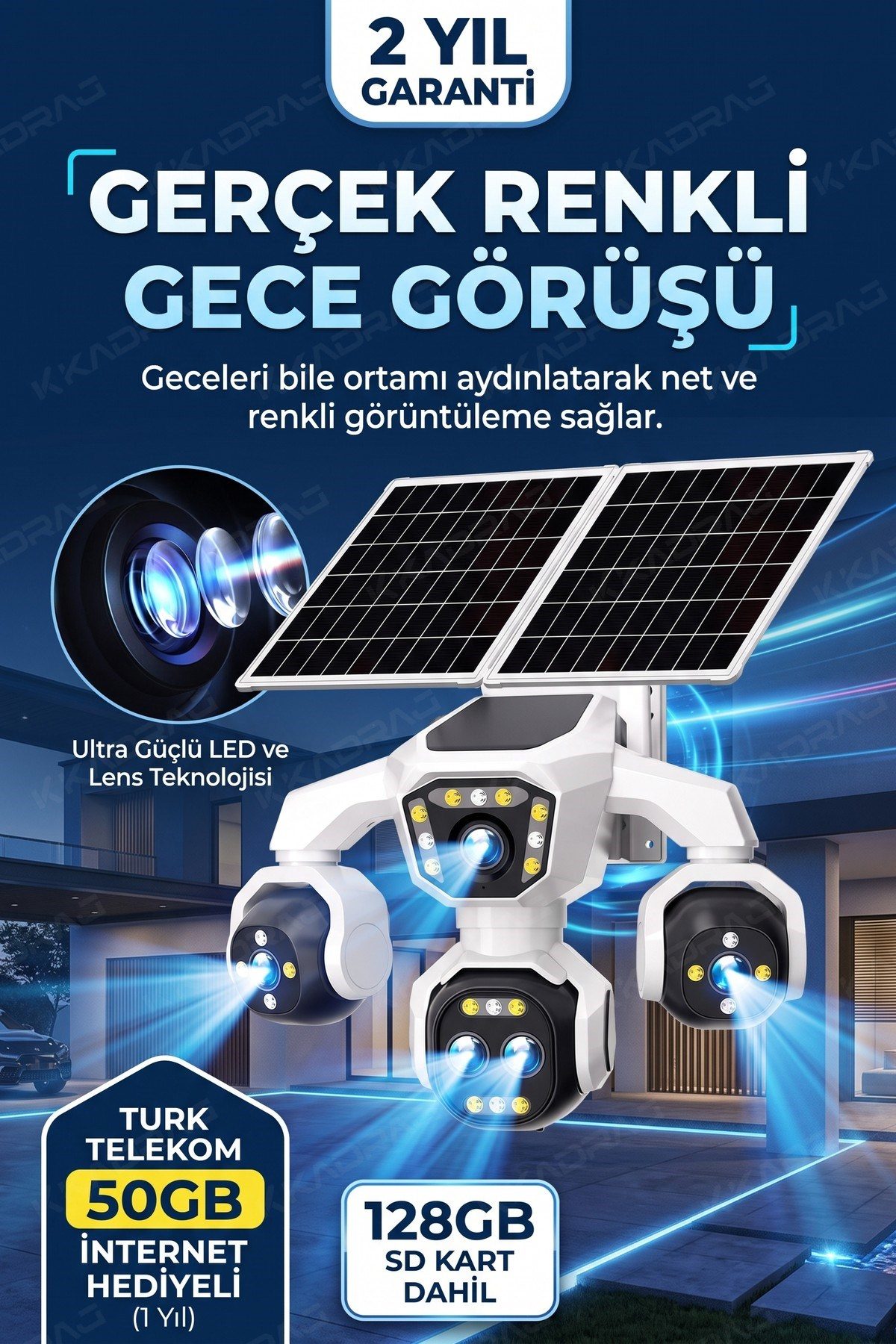 Kadraj 5 Kameralı Güneş Enerjili Kamera 18X Zoom Solar Panelli Profesyonel Dış Mekân Güvenlik Kamerası 50TT - görsel 11