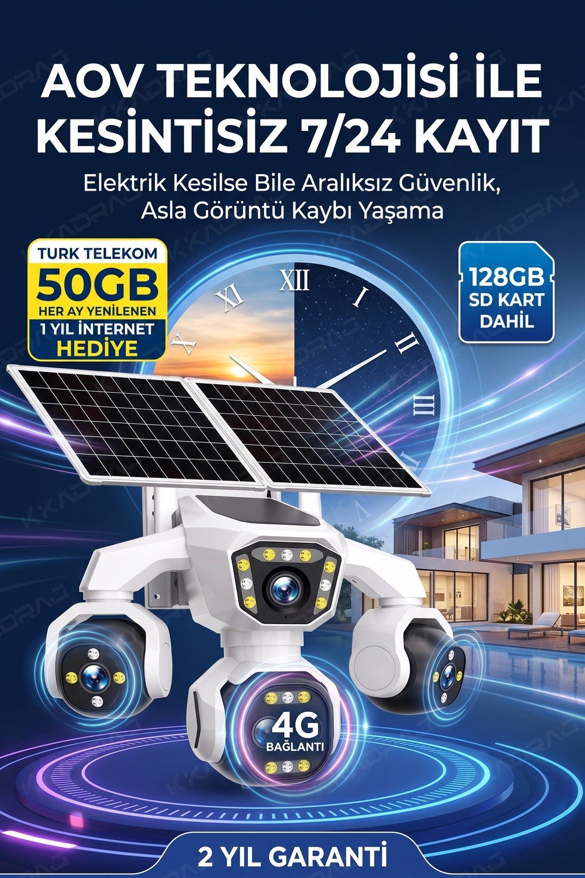 Kadraj 5 Kameralı Güneş Enerjili Kamera 18X Zoom Solar Panelli Profesyonel Dış Mekân Güvenlik Kamerası 50TT - görsel 7
