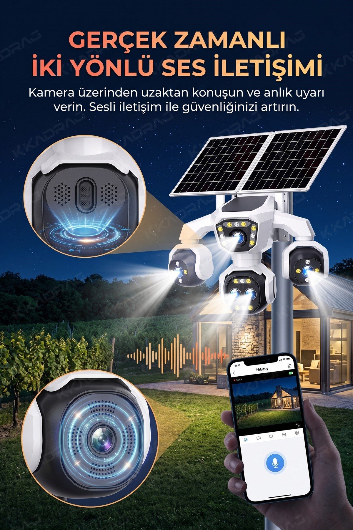 Kadraj 5 Kameralı Güneş Enerjili Kamera 18X Zoom Solar Panelli Profesyonel Dış Mekân Güvenlik Kamerası 50TT - görsel 10