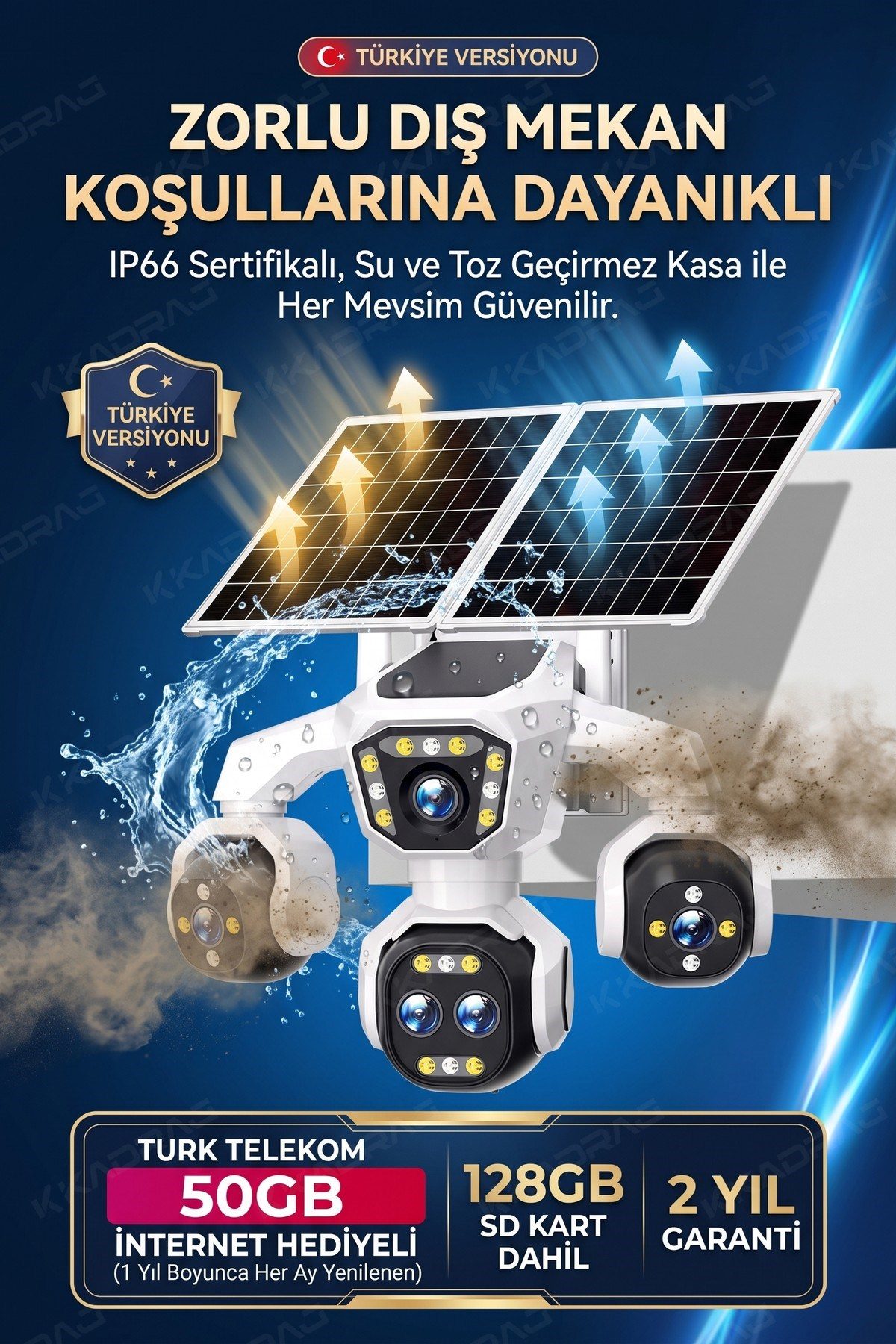 Kadraj 5 Kameralı Güneş Enerjili Kamera 18X Zoom Solar Panelli Profesyonel Dış Mekân Güvenlik Kamerası 50TT - görsel 2