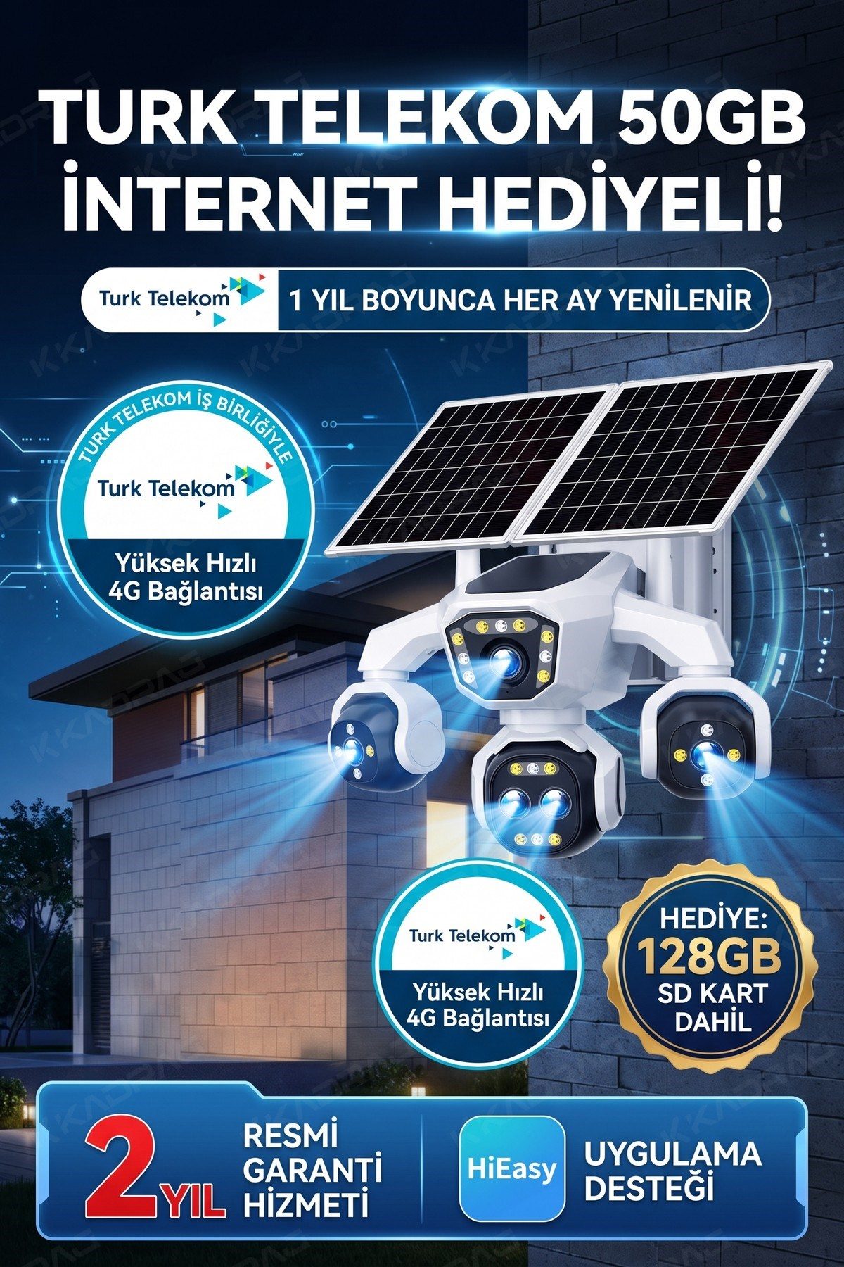 Kadraj 5 Kameralı Güneş Enerjili Kamera 18X Zoom Solar Panelli Profesyonel Dış Mekân Güvenlik Kamerası 50TT - görsel 9