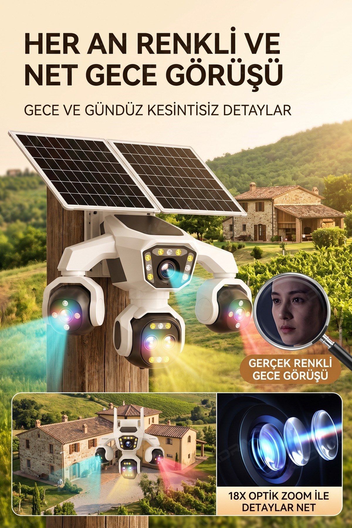 Kadraj 5 Kameralı Sim Kartlı 18X Zoom PTZ Güneş Enerjili Profesyonel Dış Mekân Güvenlik Kamerası -Tek - görsel 13