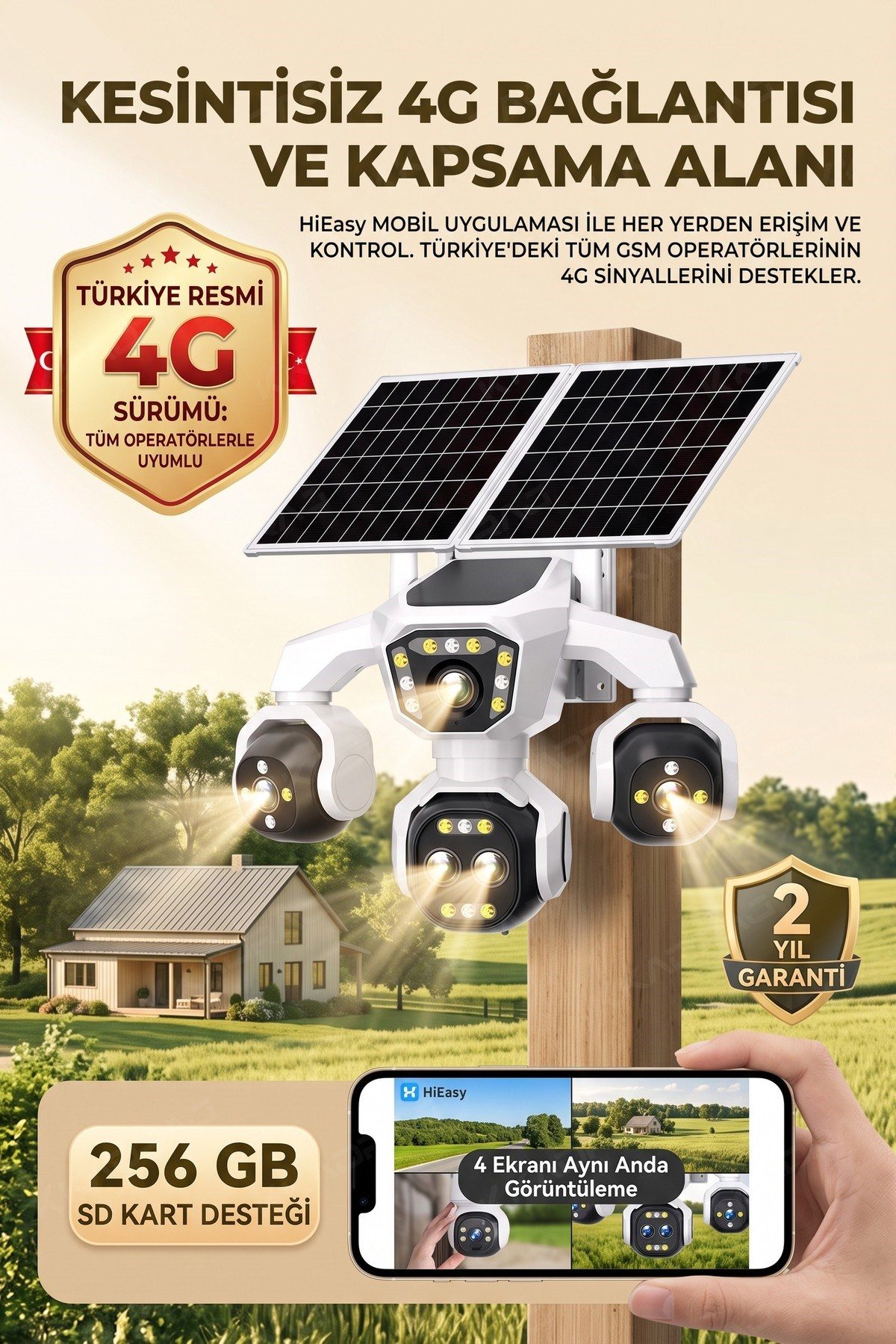 Kadraj 5 Kameralı Sim Kartlı 18X Zoom PTZ Güneş Enerjili Profesyonel Dış Mekân Güvenlik Kamerası -Tek - görsel 4