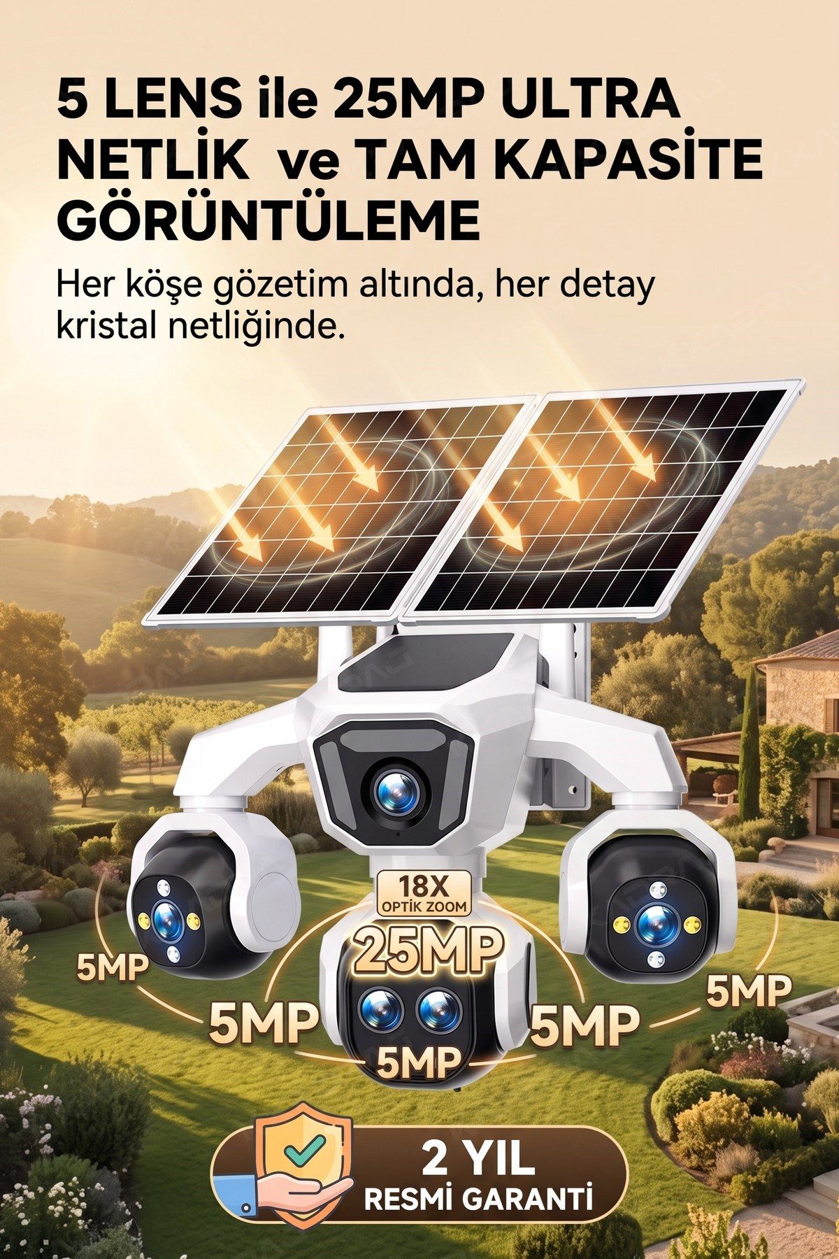 Kadraj 5 Kameralı Sim Kartlı 18X Zoom PTZ Güneş Enerjili Profesyonel Dış Mekân Güvenlik Kamerası -Tek - görsel 14