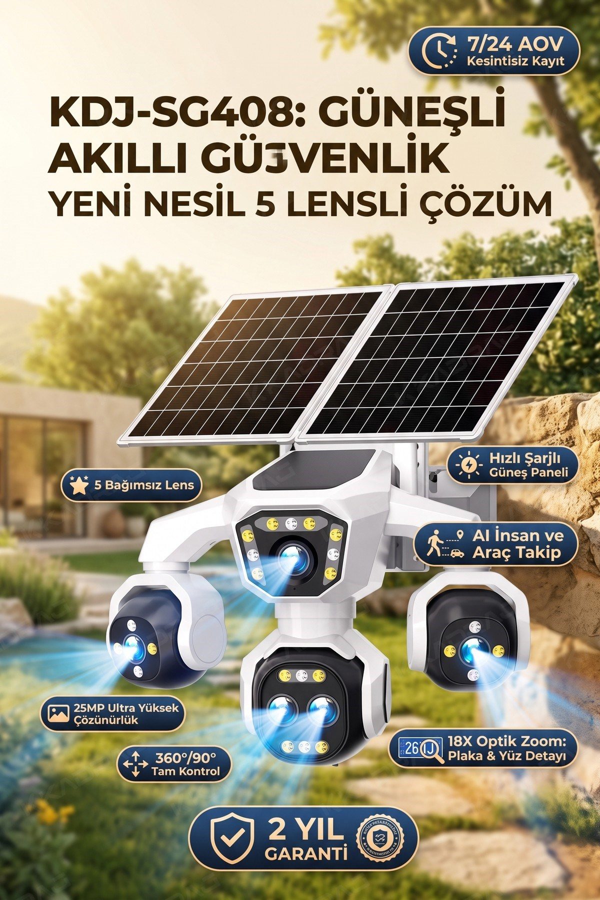Kadraj 5 Kameralı Sim Kartlı 18X Zoom PTZ Güneş Enerjili Profesyonel Dış Mekân Güvenlik Kamerası -Tek - görsel 15