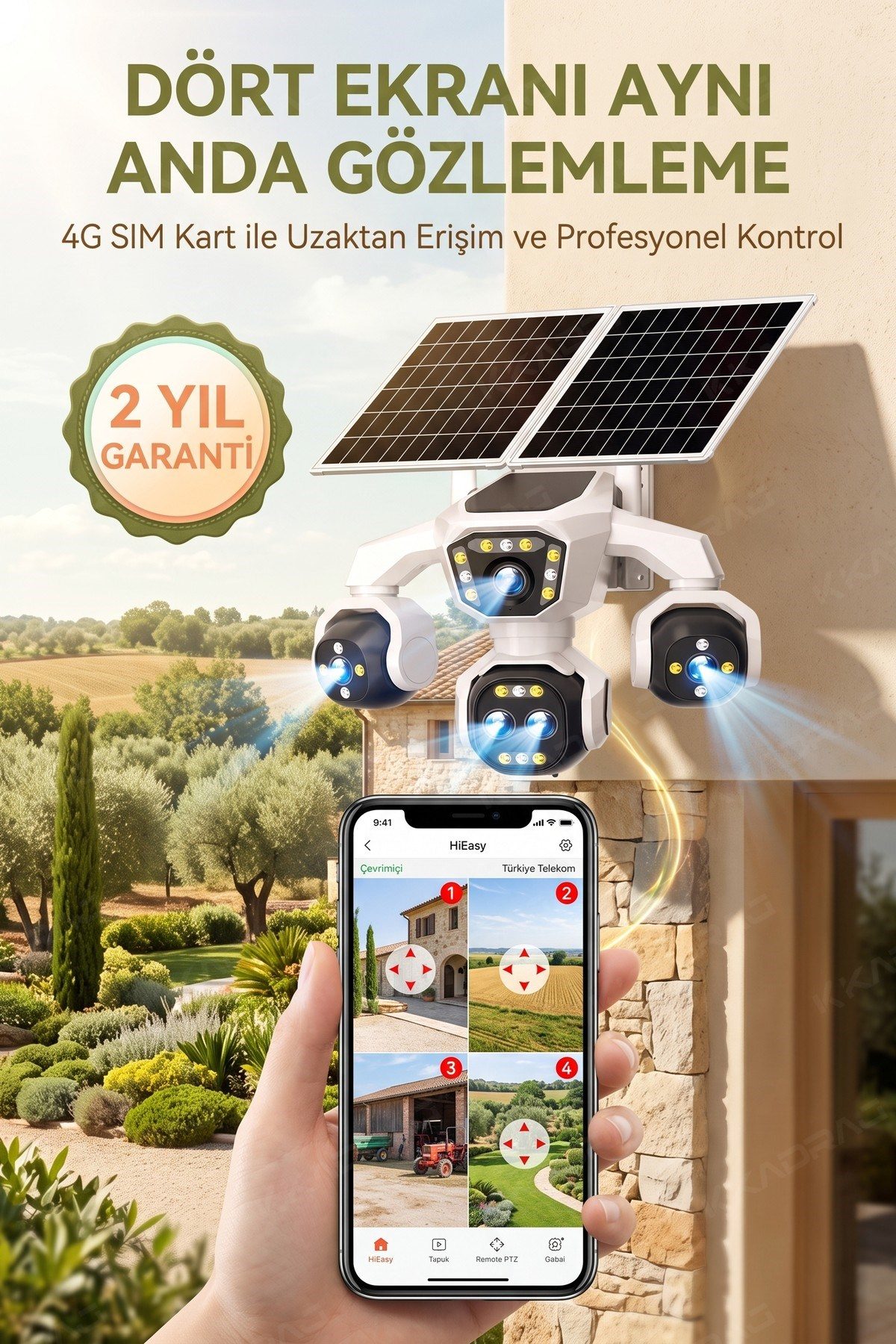 Kadraj 5 Kameralı Sim Kartlı 18X Zoom PTZ Güneş Enerjili Profesyonel Dış Mekân Güvenlik Kamerası -Tek - görsel 2