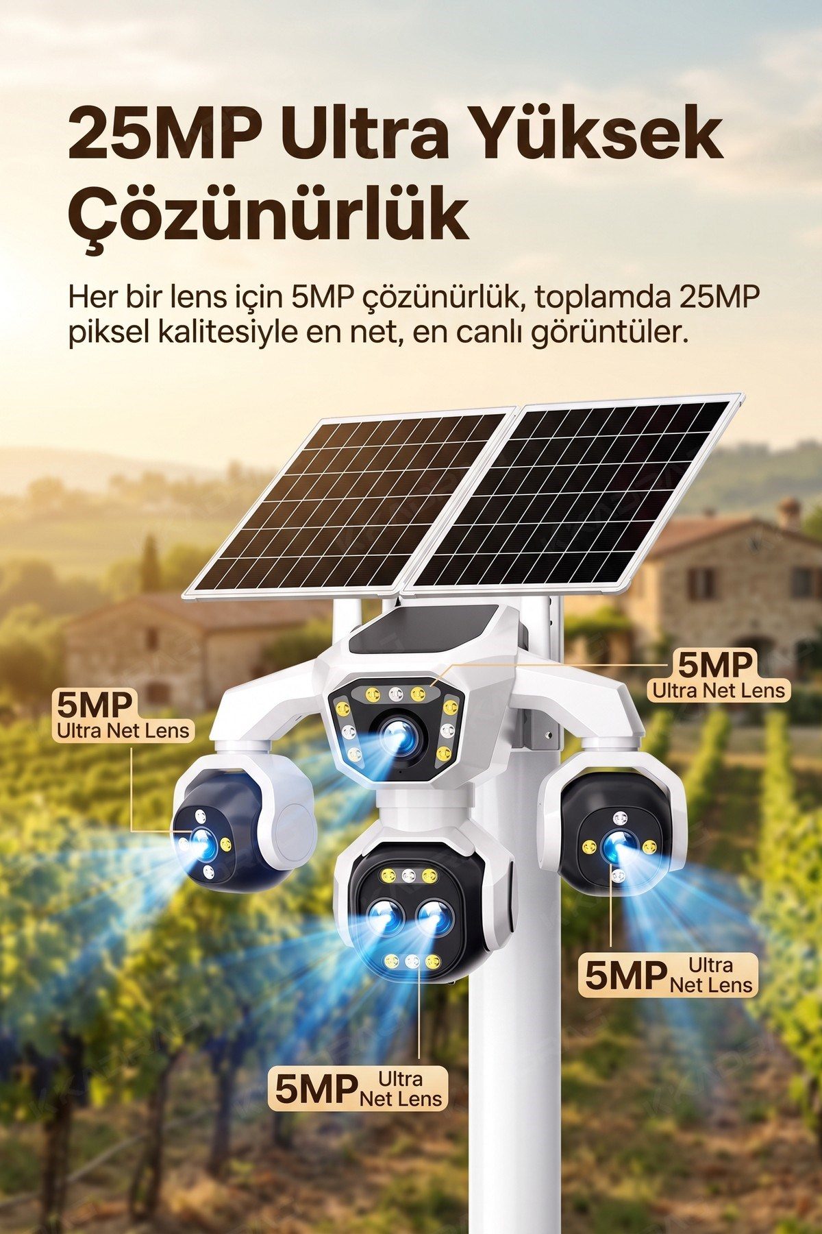 Kadraj 5 Kameralı Sim Kartlı 18X Zoom PTZ Güneş Enerjili Profesyonel Dış Mekân Güvenlik Kamerası -Tek - görsel 8