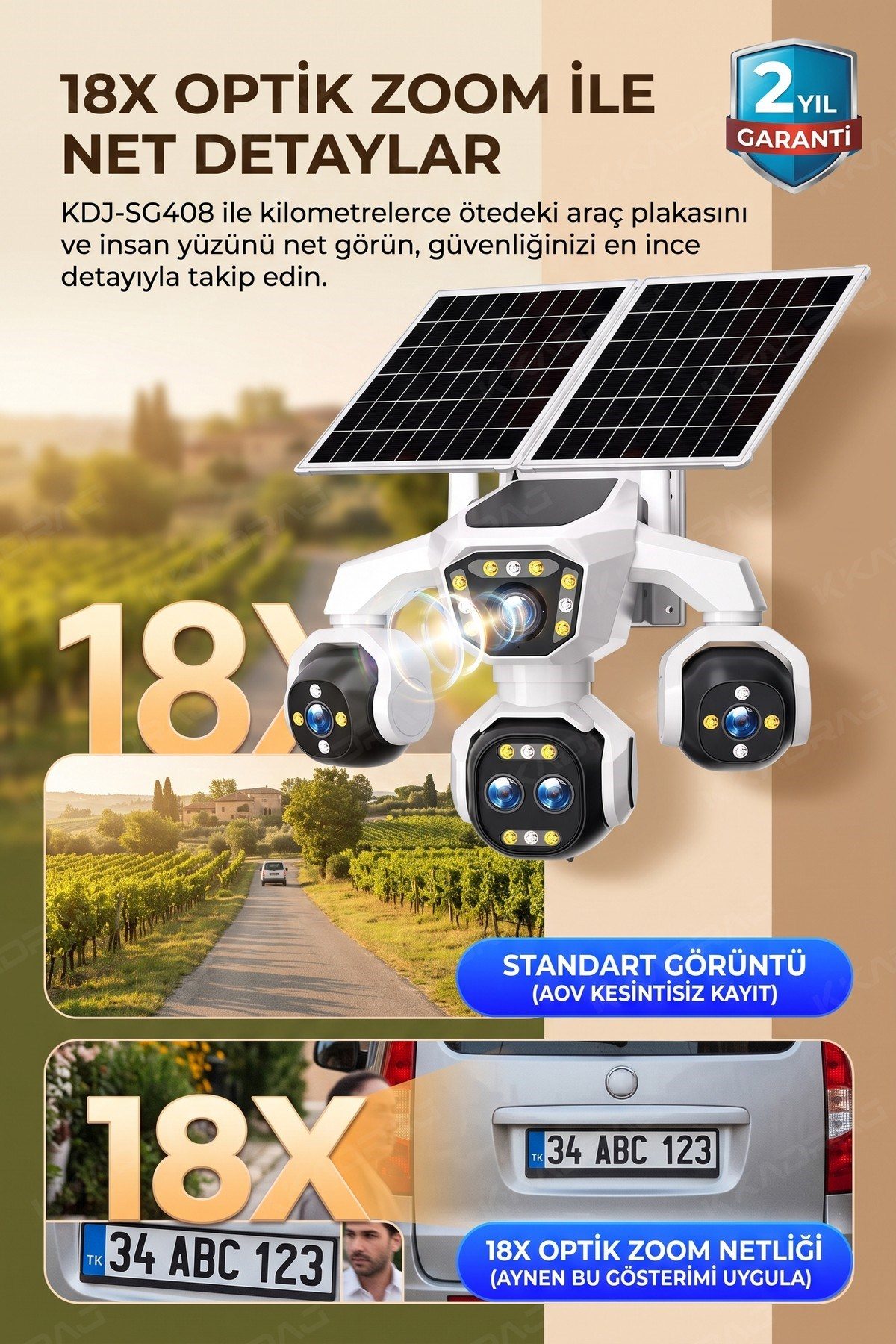 Kadraj 5 Kameralı Sim Kartlı 18X Zoom PTZ Güneş Enerjili Profesyonel Dış Mekân Güvenlik Kamerası -Tek - görsel 6