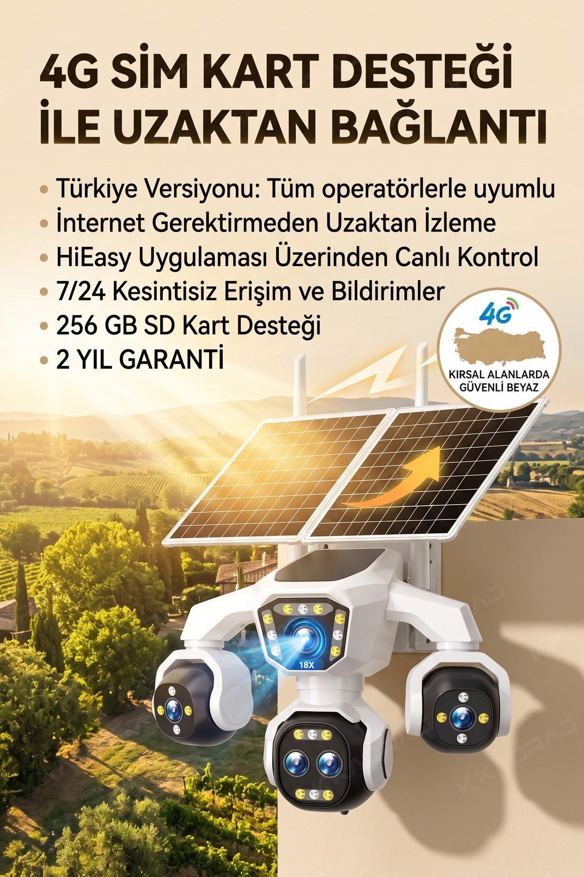 Kadraj 5 Kameralı Sim Kartlı 18X Zoom PTZ Güneş Enerjili Profesyonel Dış Mekân Güvenlik Kamerası -Tek - görsel 5