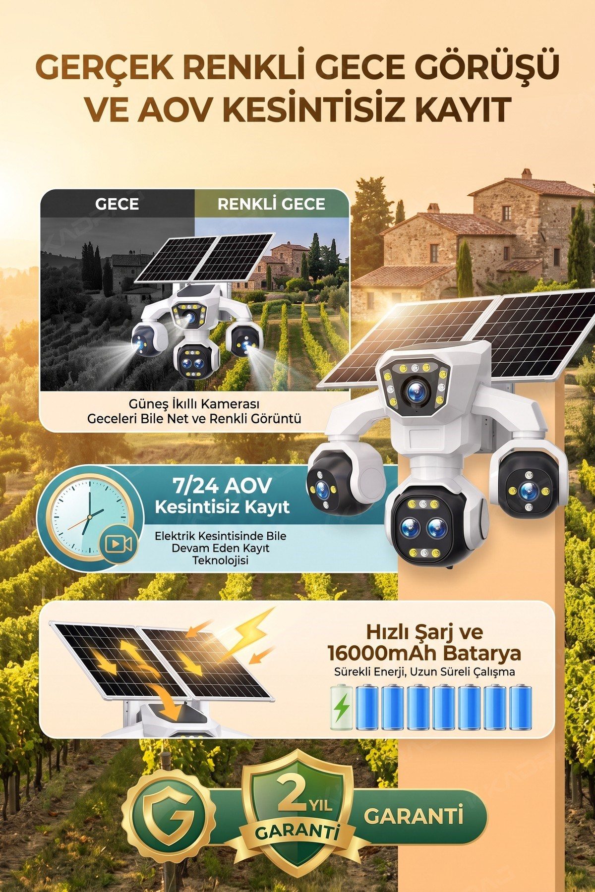 Kadraj 5 Kameralı Sim Kartlı 18X Zoom PTZ Güneş Enerjili Profesyonel Dış Mekân Güvenlik Kamerası -Tek - görsel 7