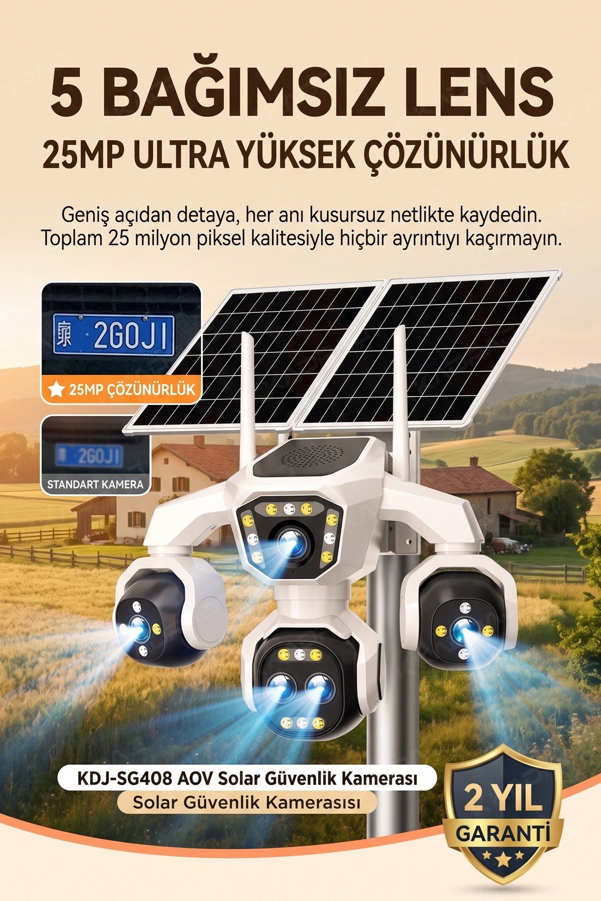 Kadraj 5 Kameralı Sim Kartlı 18X Zoom PTZ Güneş Enerjili Profesyonel Dış Mekân Güvenlik Kamerası -Tek - görsel 9