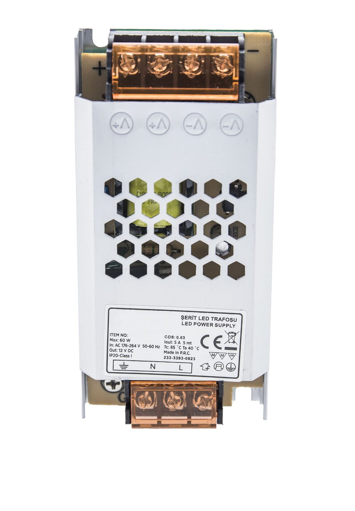 OEM 60W - 12V , 5A Güçlü LED Şerit Trafo - Geniş Gerilim Aralığı, IP20 Koruma Sınıfı