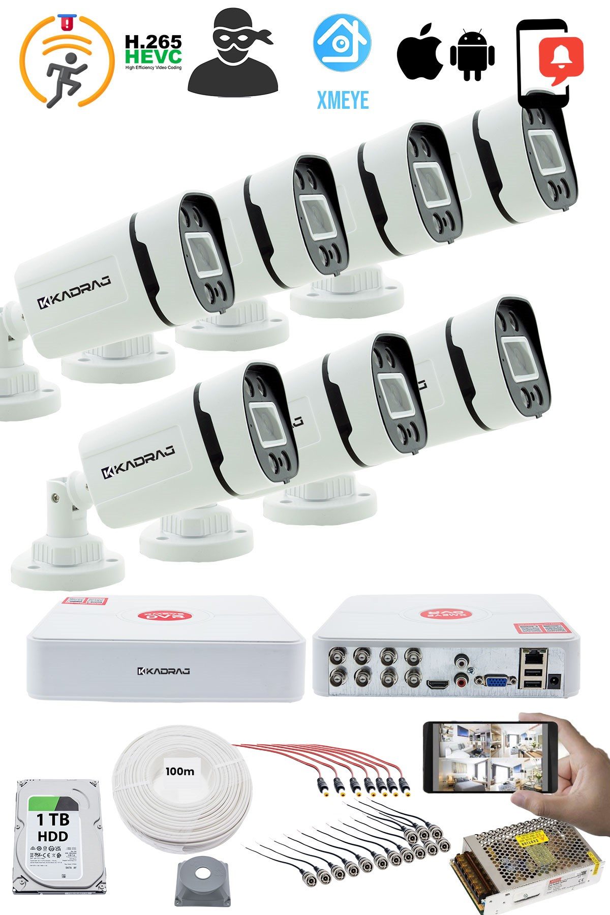 Kadraj 7'LI KAMERA SETİ - 5MP Sony SecuLensli 1080P, 4 Warm LED,Gece Renkli, Full HD AHD Güvenlik Kamerası Seti, ColorVu,V1 - görsel 2