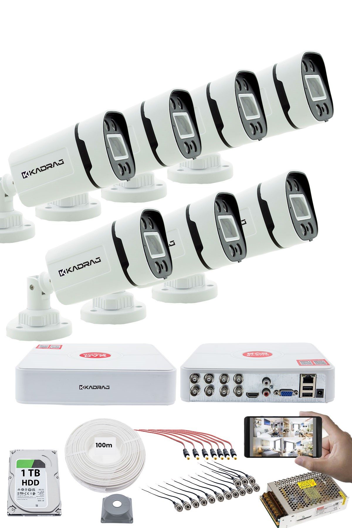 Kadraj 7'LI KAMERA SETİ - 5MP Sony SecuLensli 1080P, 4 Warm LED,Gece Renkli, Full HD AHD Güvenlik Kamerası Seti, ColorVu,V1