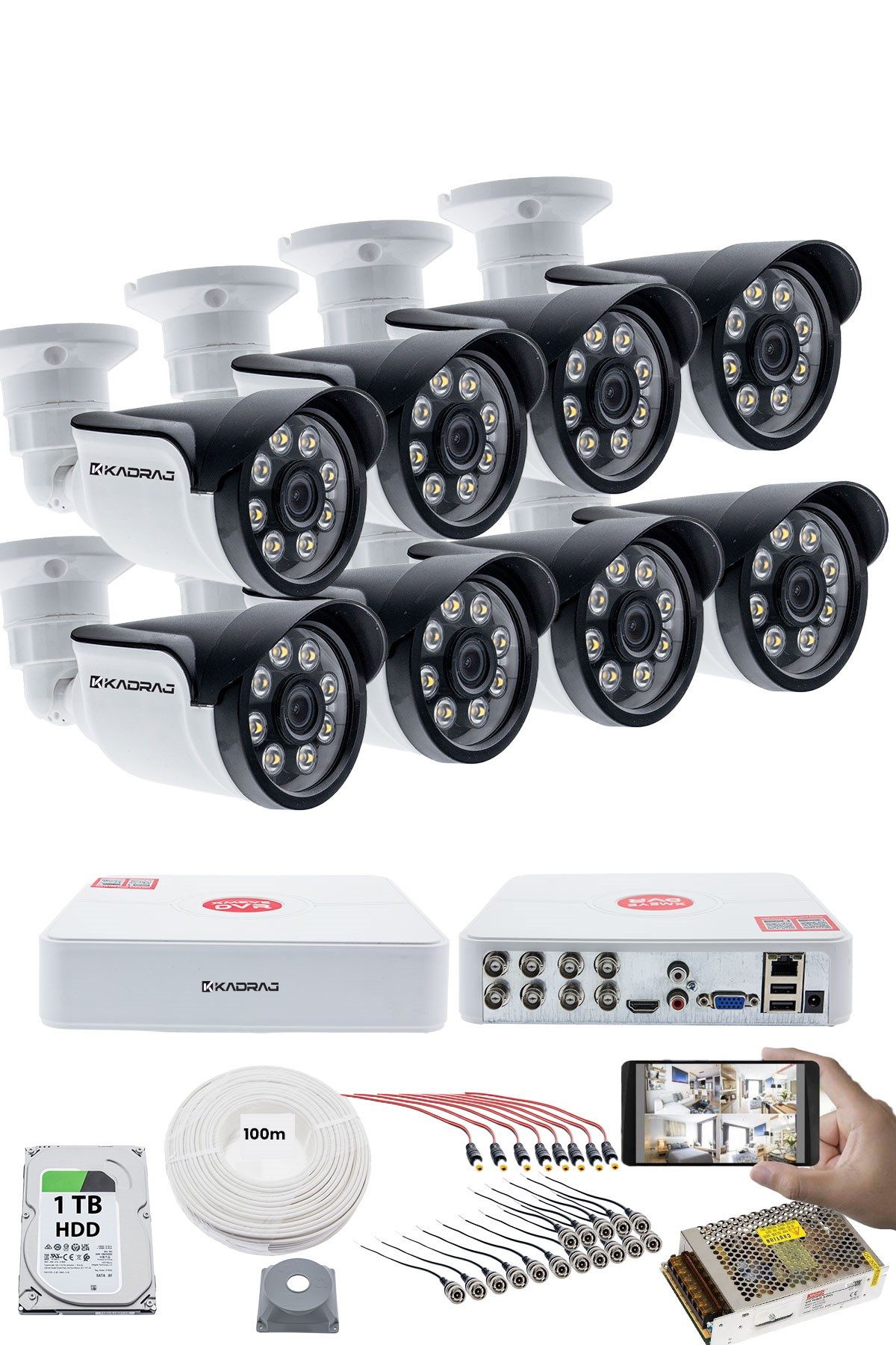 Kadraj 8 KAMERALI GÜVENLİK KAMERASI SETİ - 5MP Sony SecuLensli 1080P AHD, 8 Warm LED, Colorvu Gece Renkli Görüş, V1 - görsel 2