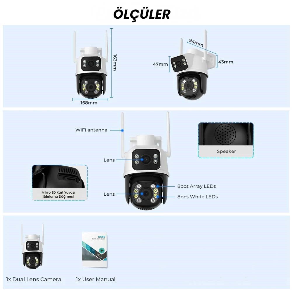 Kadraj Çift Lens Çift Ekran ile Kadraj 8MP 4K PTZ WIFI Kamera: AI İnsan Algılama Kablosuz Açık CCTV Güvenlik IP Kamerası Uzaktan Kontrol - görsel 2