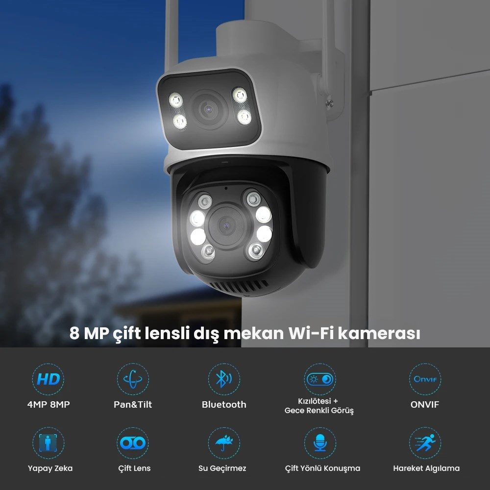Kadraj Çift Lens Çift Ekran ile Kadraj 8MP 4K PTZ WIFI Kamera: AI İnsan Algılama Kablosuz Açık CCTV Güvenlik IP Kamerası Uzaktan Kontrol - görsel 3