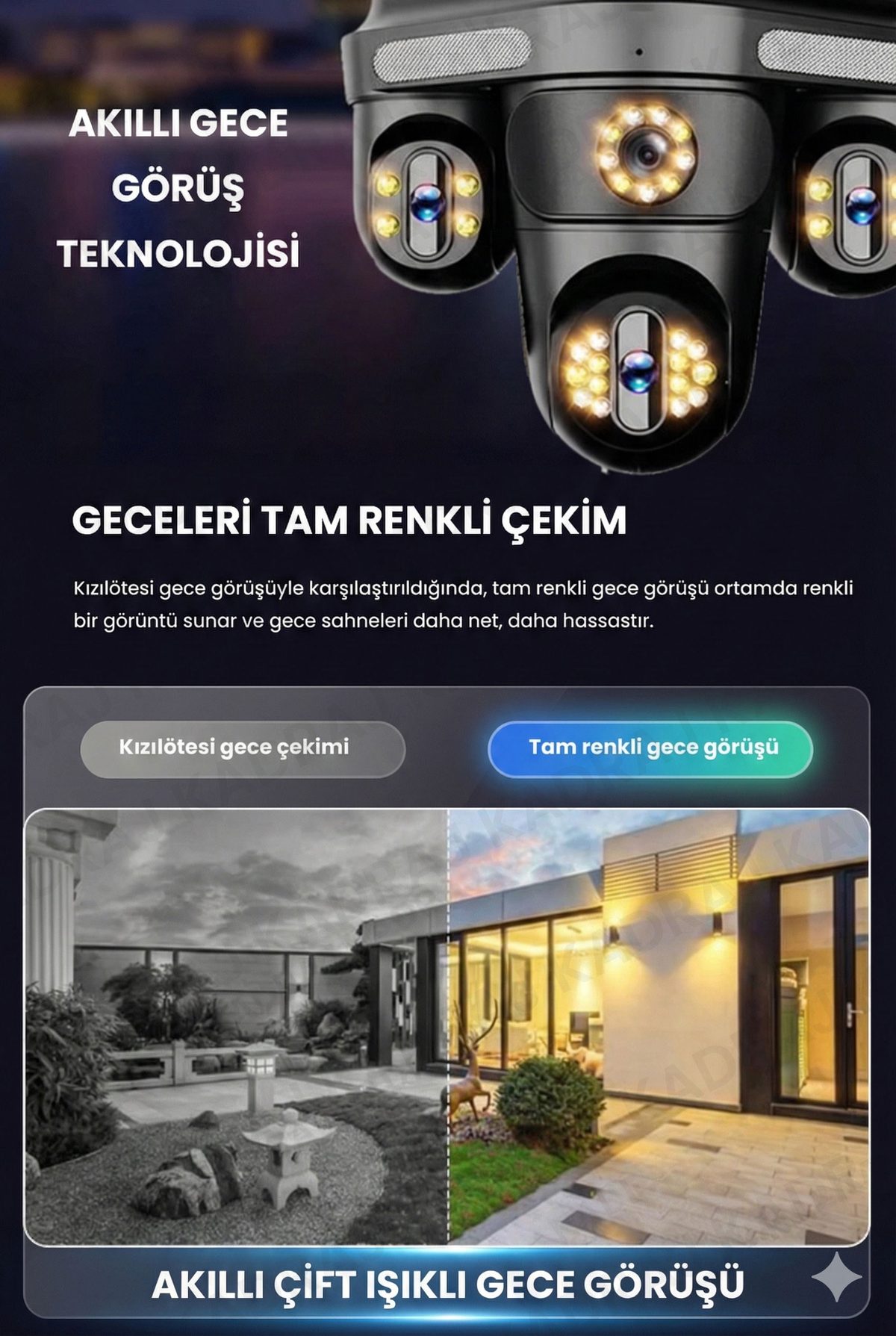Kadraj Güneş Enerjili Kamera - 4 Kameralı - 300GB TURKCELL Yıllık Sim Kart Dahil + 128GB SD Kart + 2 Solar Panel + 20.000mah Batarya - görsel 3
