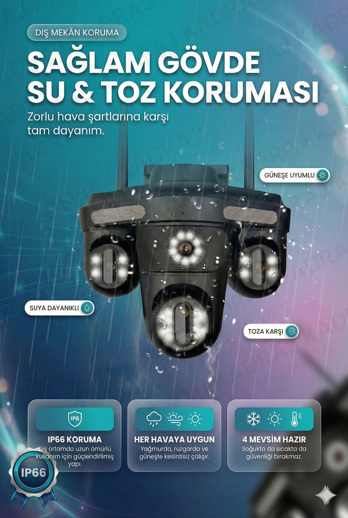 Kadraj Güneş Enerjili Sim Kartlı Kamera - 4 Kameralı - 600GB TURK TELEKOM Hat Dahil + 2 Solar Panel + 20000mah Batarya - görsel 2