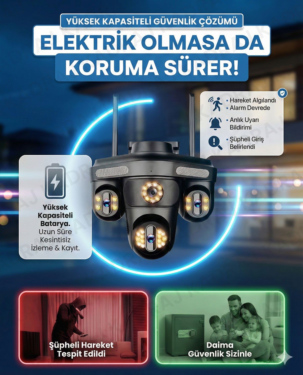 Kadraj Güneş Enerjili Sim Kartlı Kamera - 4 Kameralı - 600GB TURK TELEKOM Hat Dahil + 2 Solar Panel + 20000mah Batarya - görsel 6